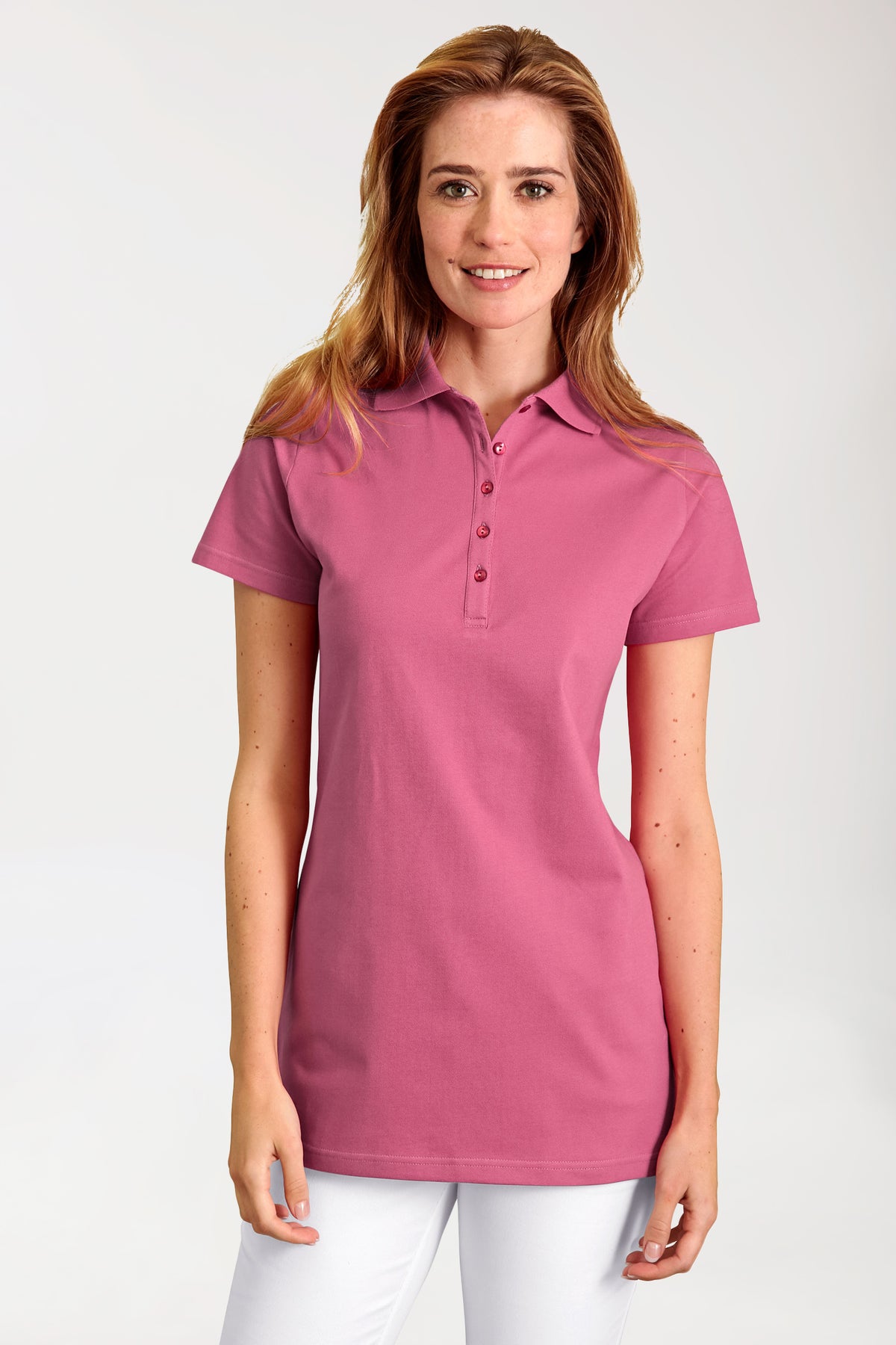 T-shirt long Stretch Femme - Col polo bois de rose