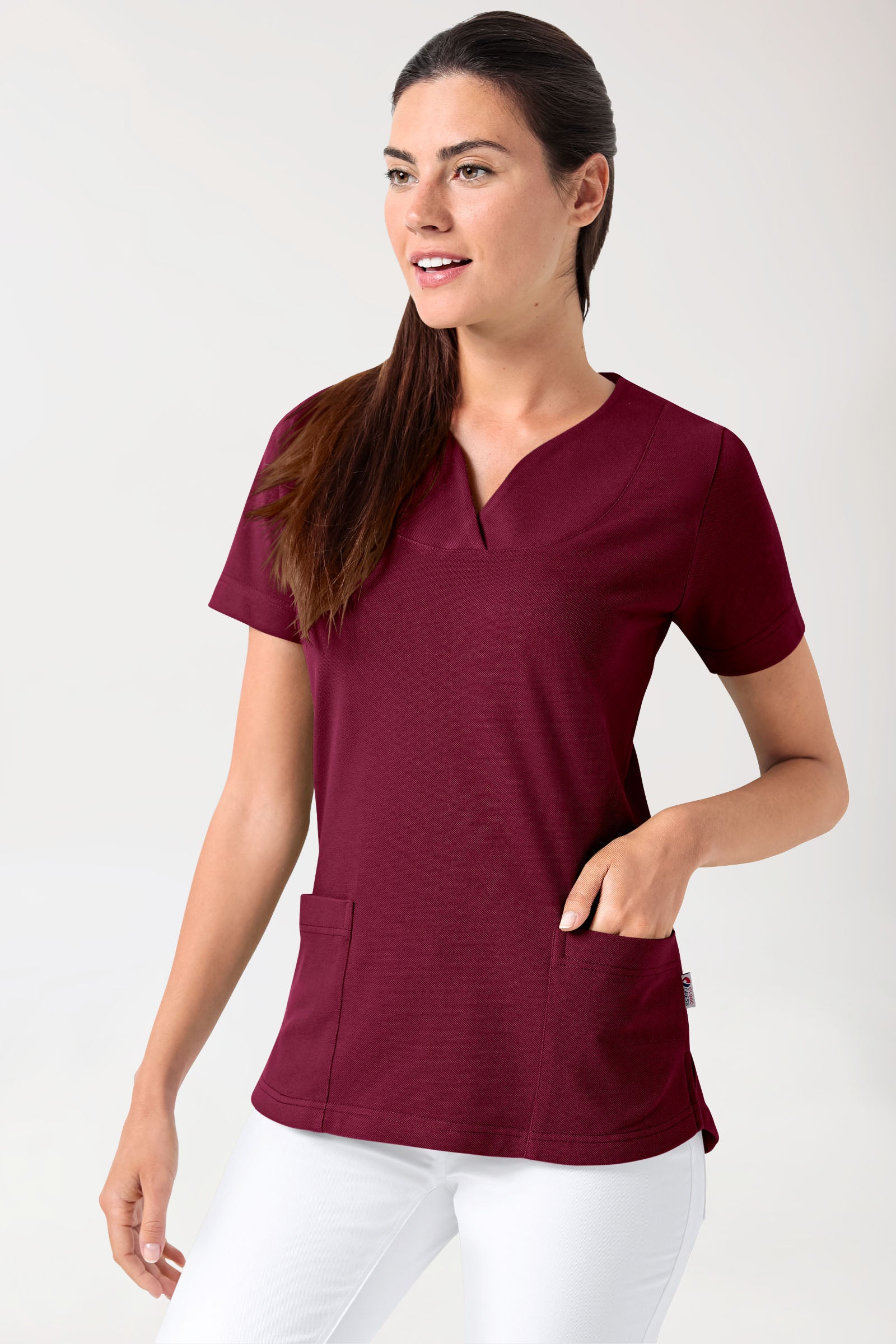 T-shirt long Femme en Piqué - Encolure diagonale bordeaux