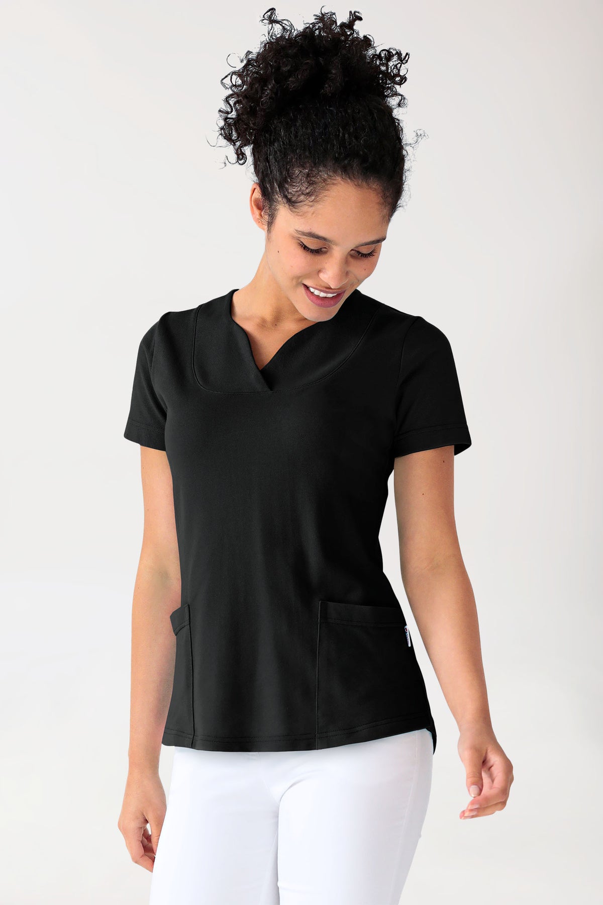 T-shirt long Femme en Piqué - Encolure diagonale noir