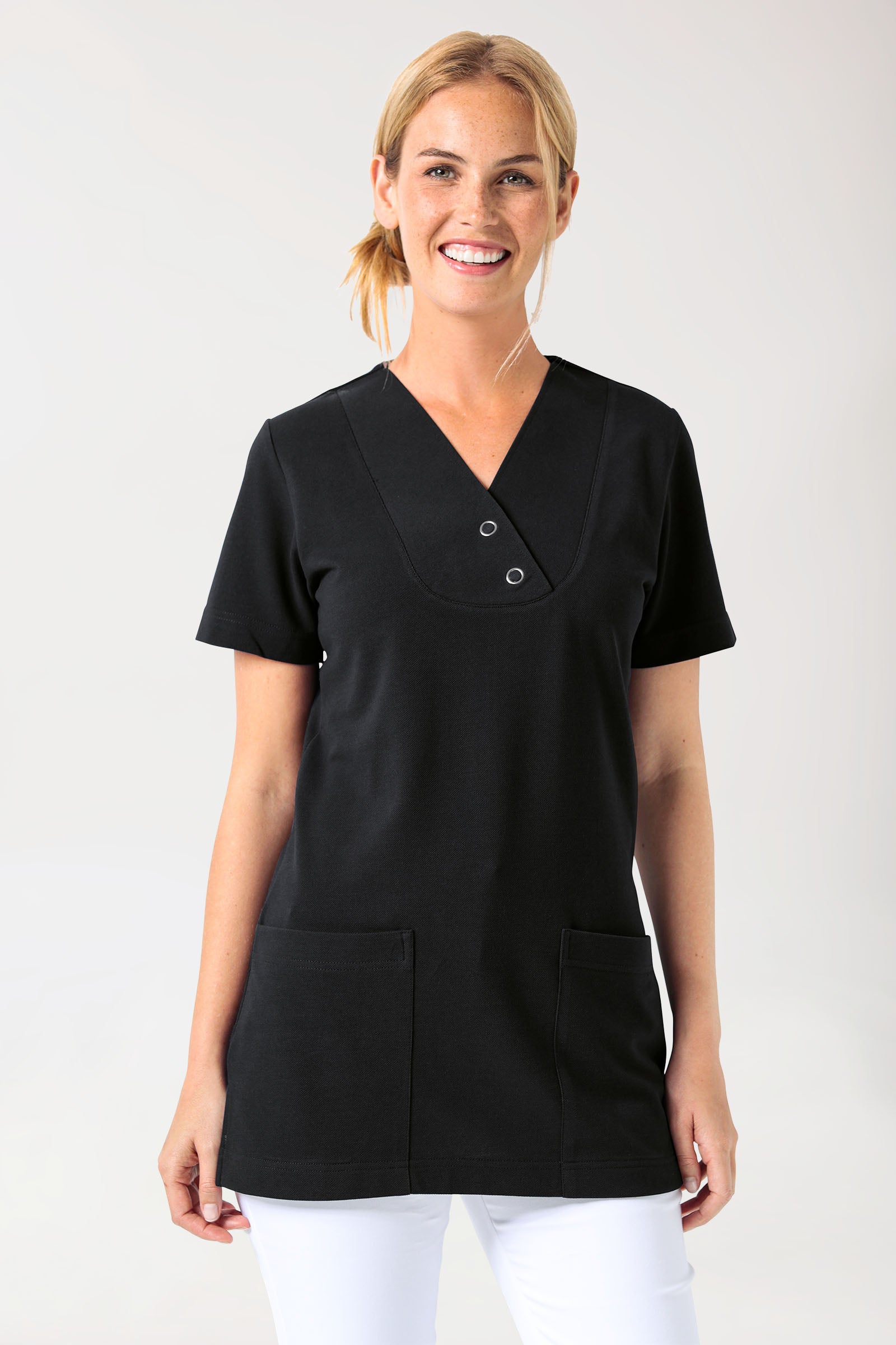 T-shirt long Femme en Piqué - Col V noir