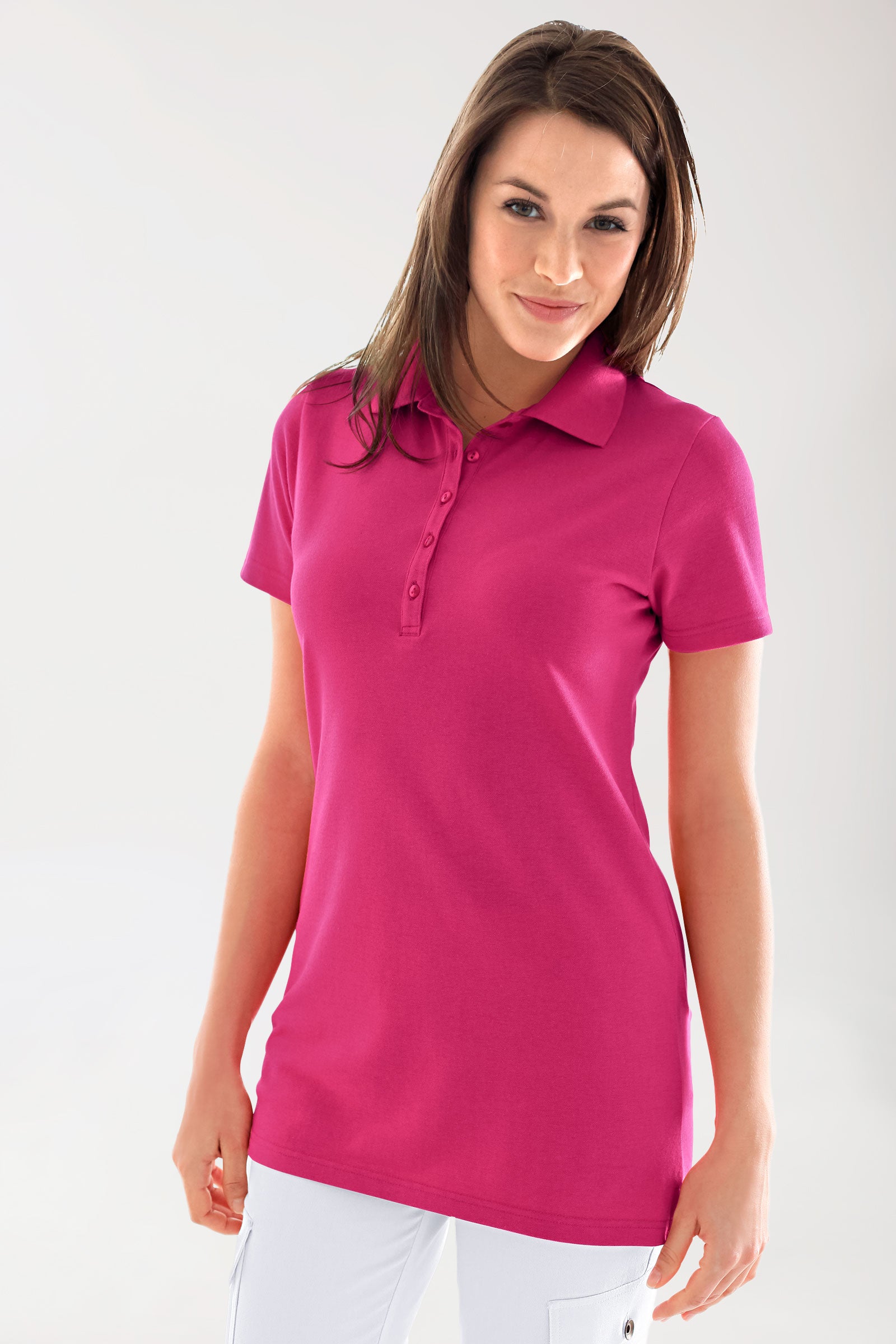 T-shirt long Stretch Femme - Col polo pink