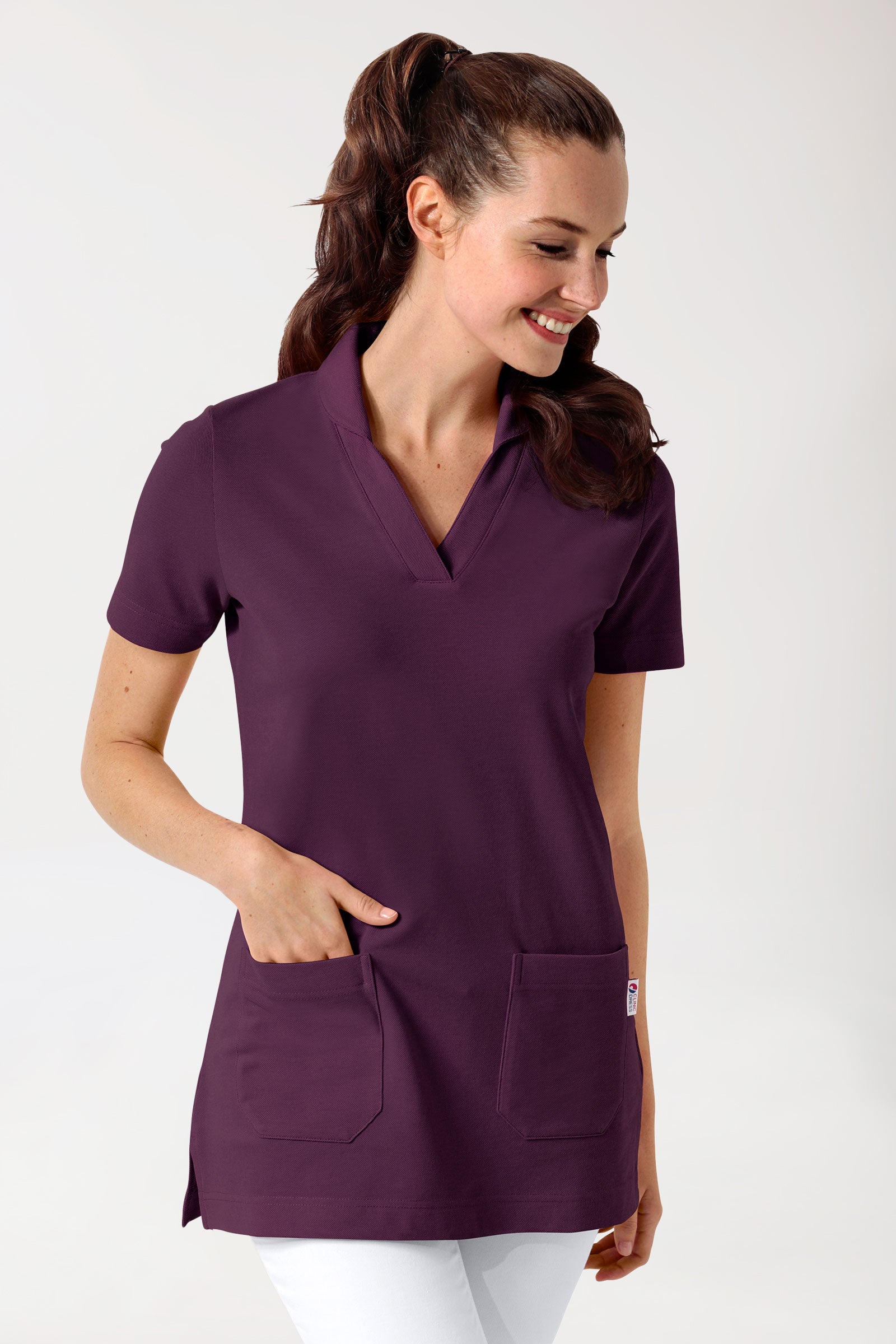 T-shirt long Femme en Piqué - Avec col prune