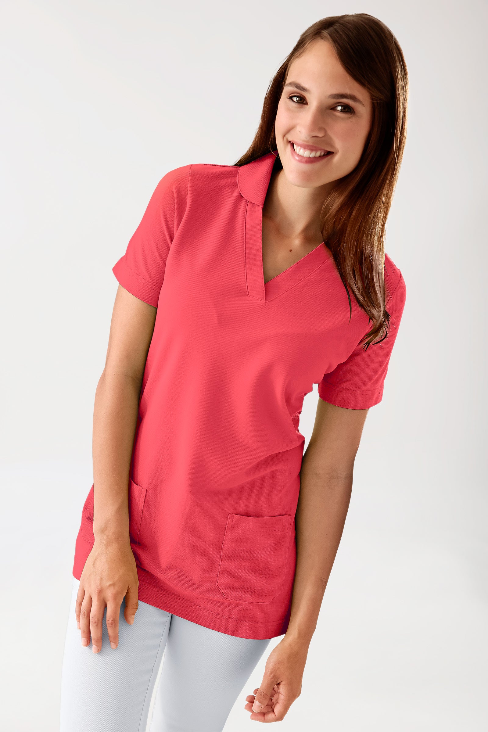 T-shirt long Femme en Piqué - Avec col rose lipstick