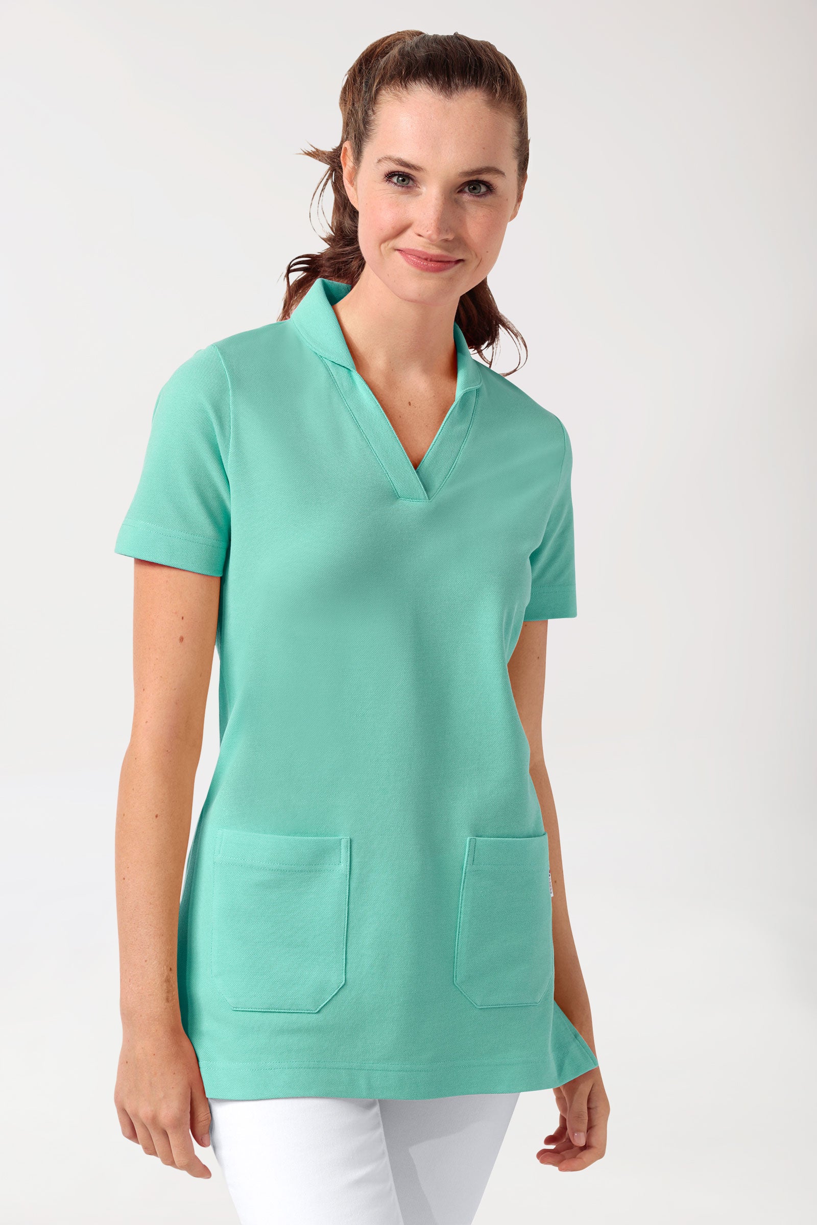 T-shirt long Femme en Piqué - Avec col vert d'eau