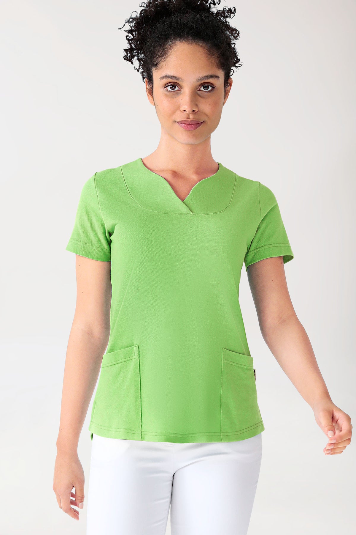 T-shirt long Femme en Piqué - Encolure diagonale vert pomme, Vue de face