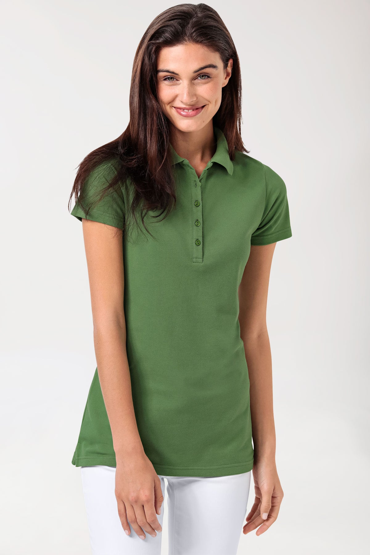 T-shirt long Stretch Femme - Col polo vert prairie