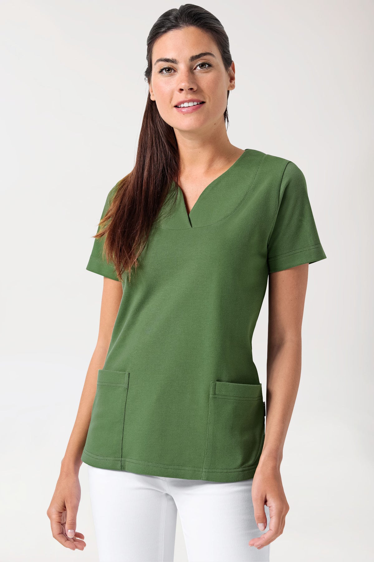 T-shirt long Femme en Piqué - Encolure diagonale vert prairie