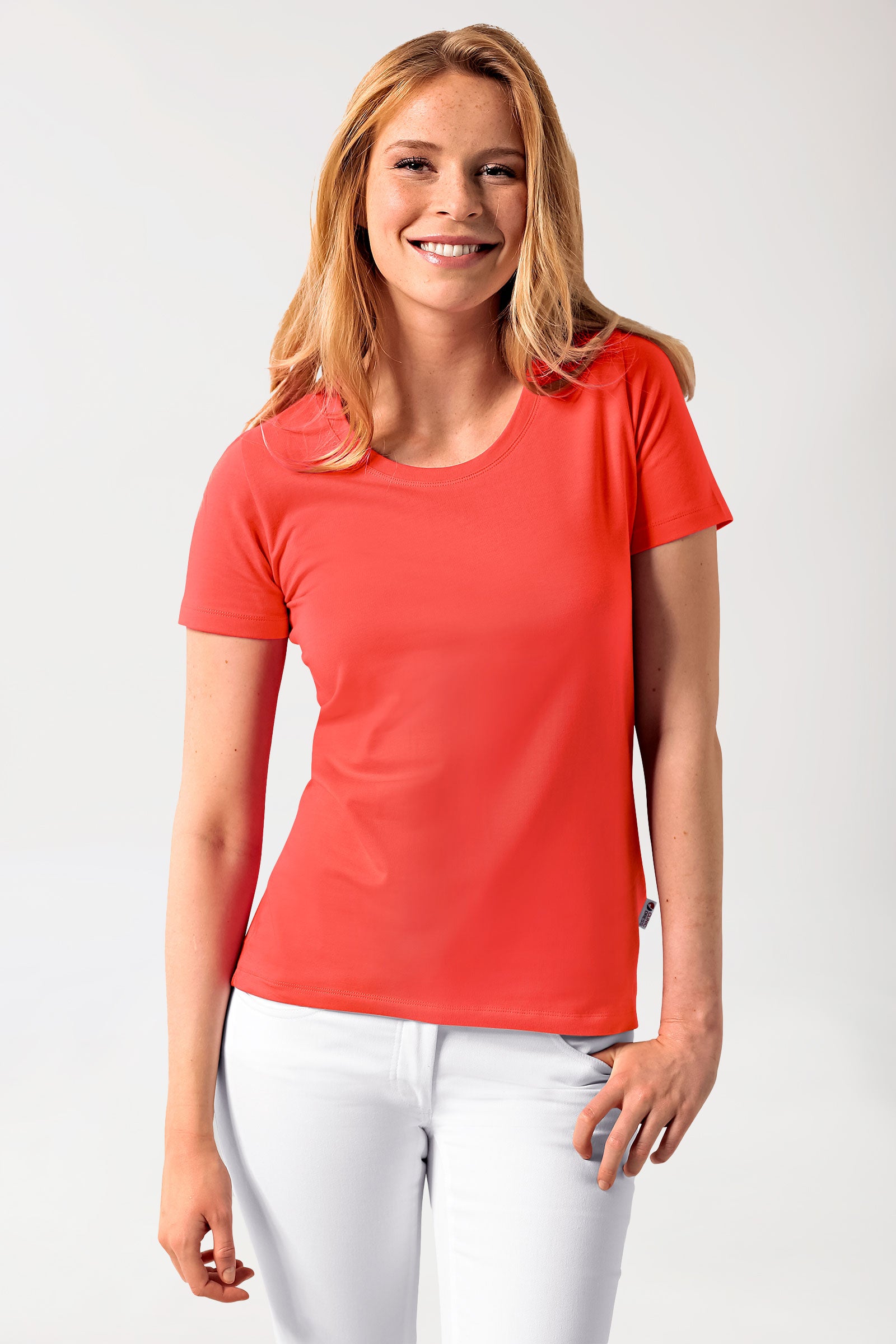 T-shirt long femme orange mandarine manches courtes, Vue de face
