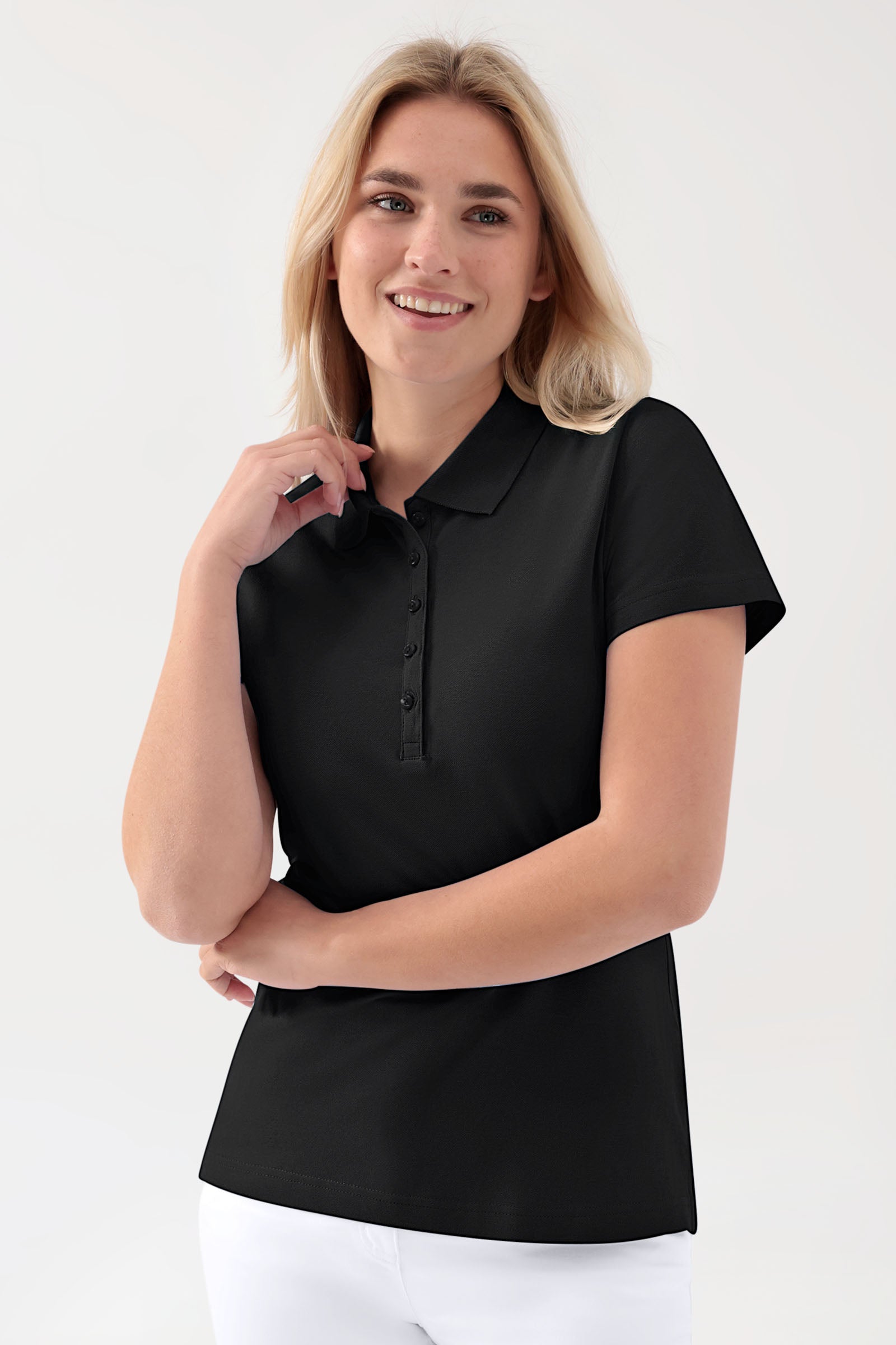 T-shirt Stretch Femme - Col polo noir