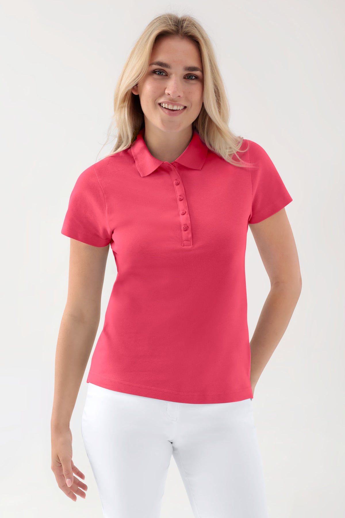 T-shirt Stretch Femme - Col polo rose lipstick