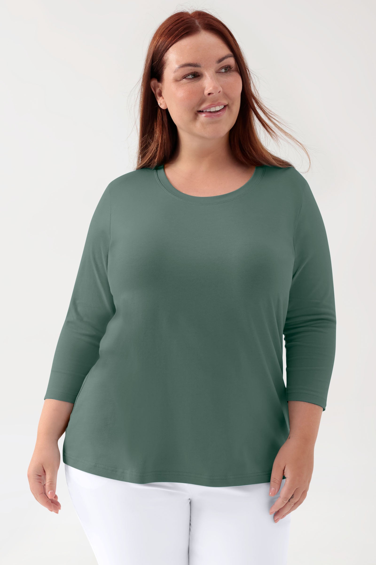 CORE T-shirt Femme - manche 3/4 vert foncé, Vue de face