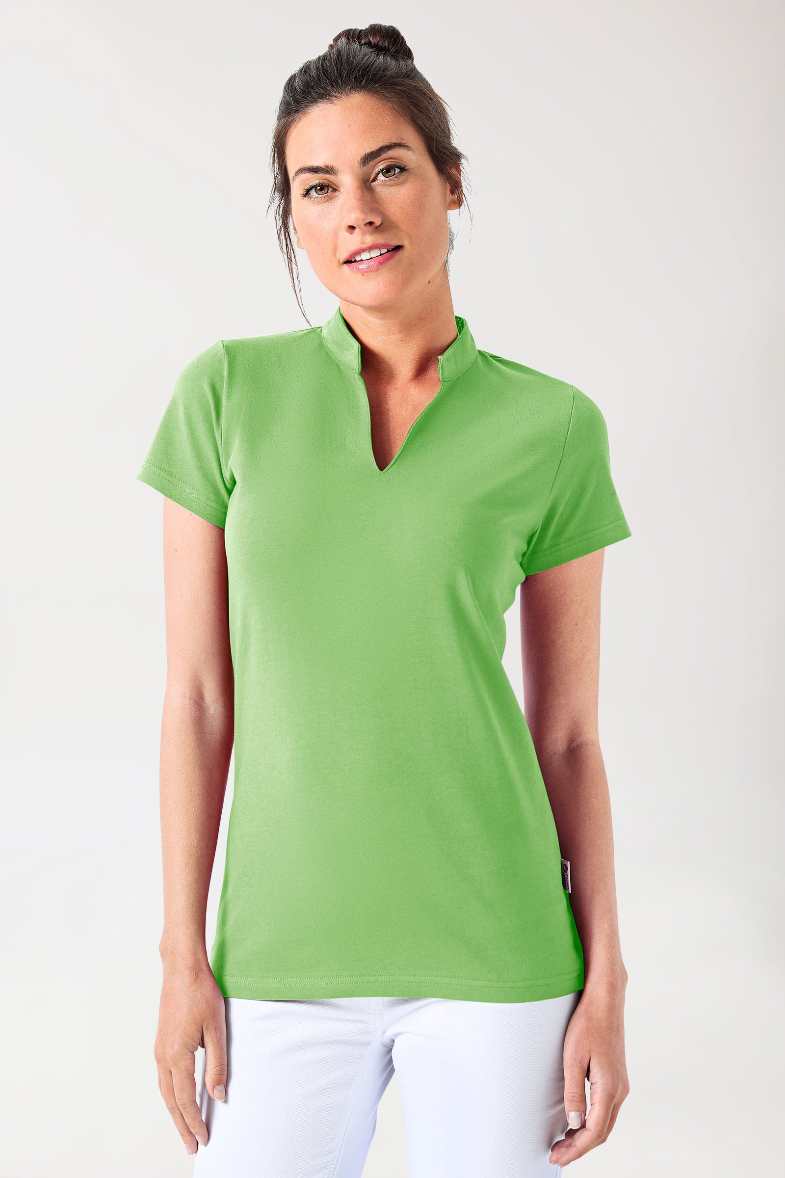T-shirt Stretch Femme - Col officier vert pomme, Vue de face
