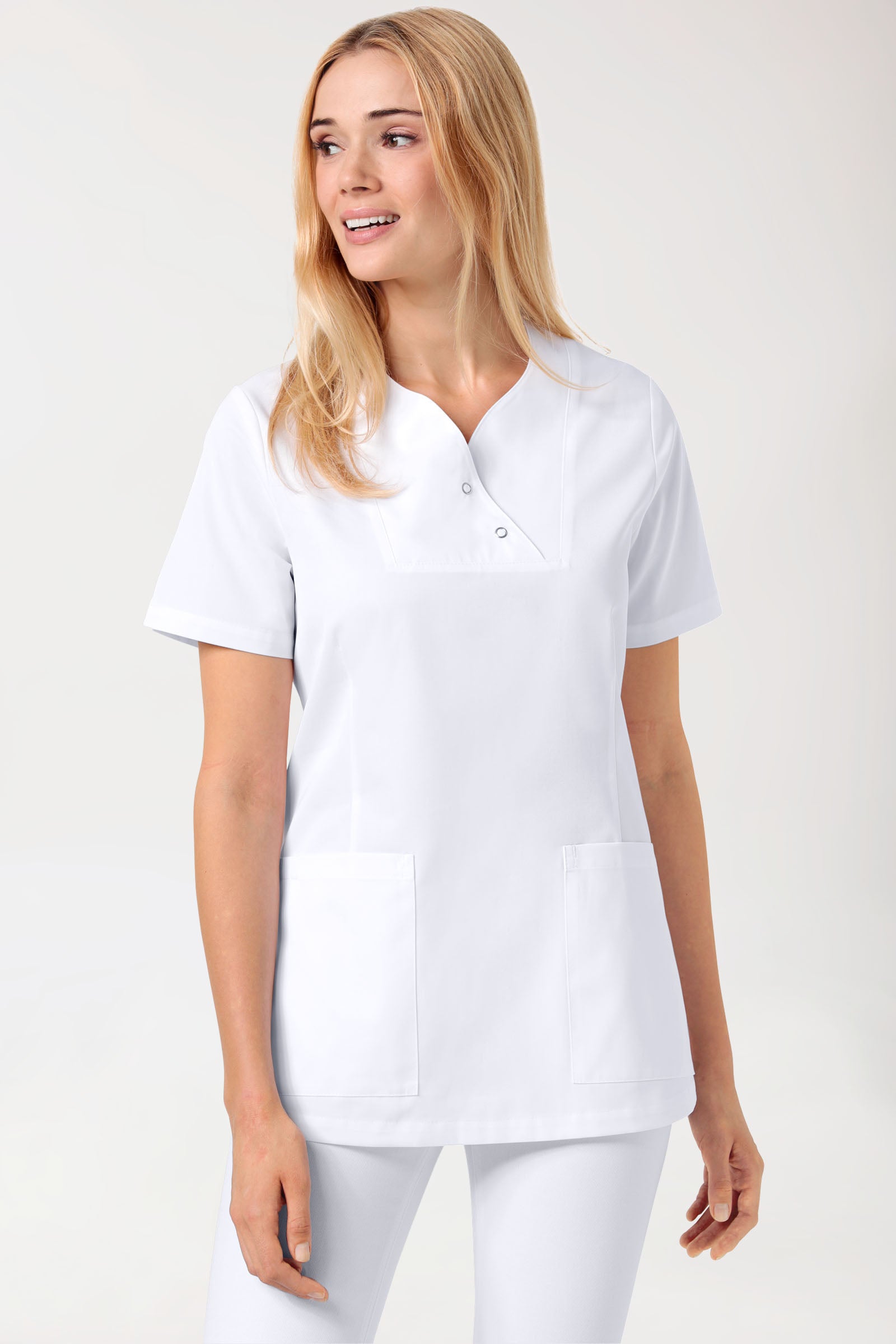CORE Tunique Femme curved fit - Boutons-pression blanc, Vue de face