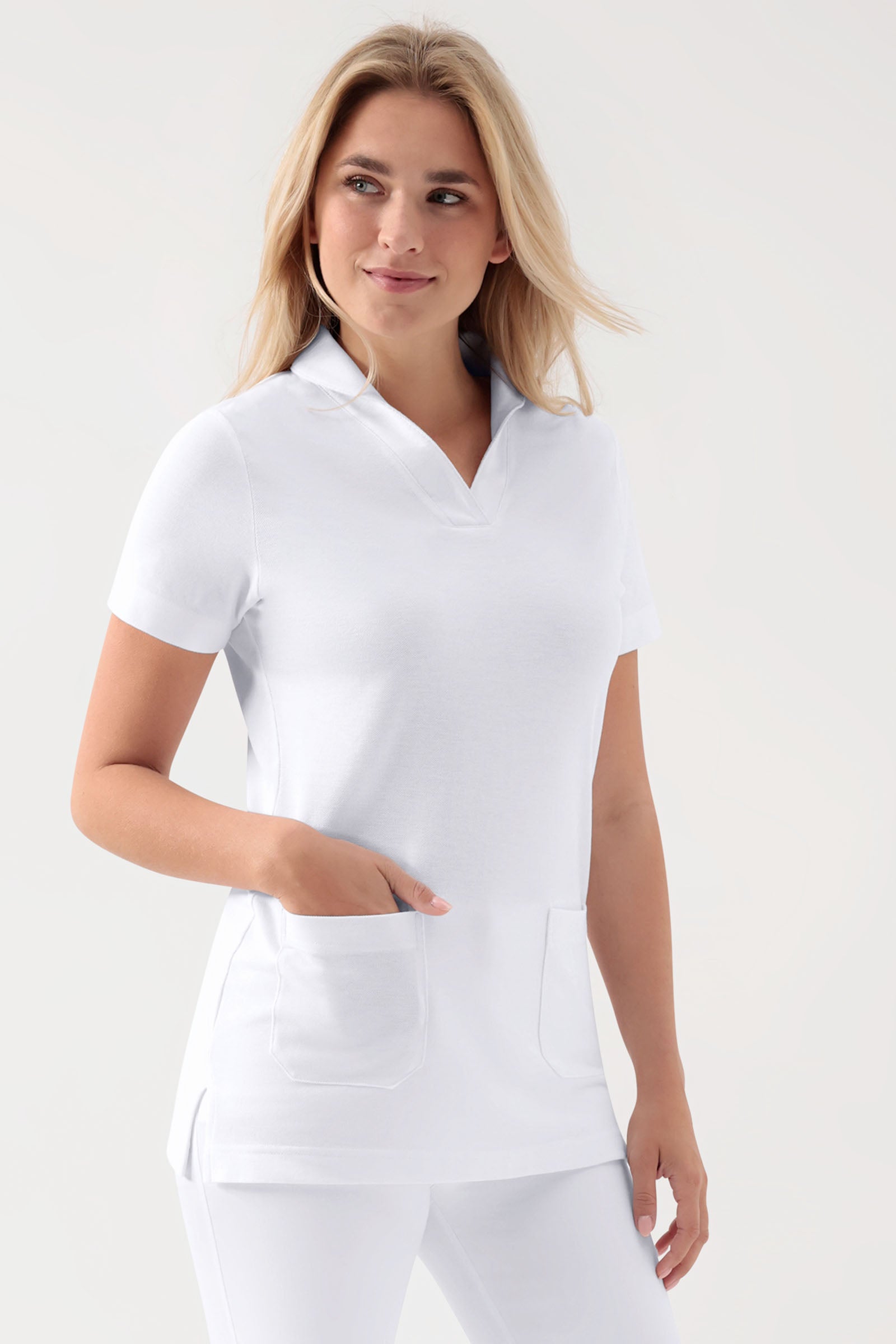 COMFY FLEX Tunique Stretch Femme - col châle blanc