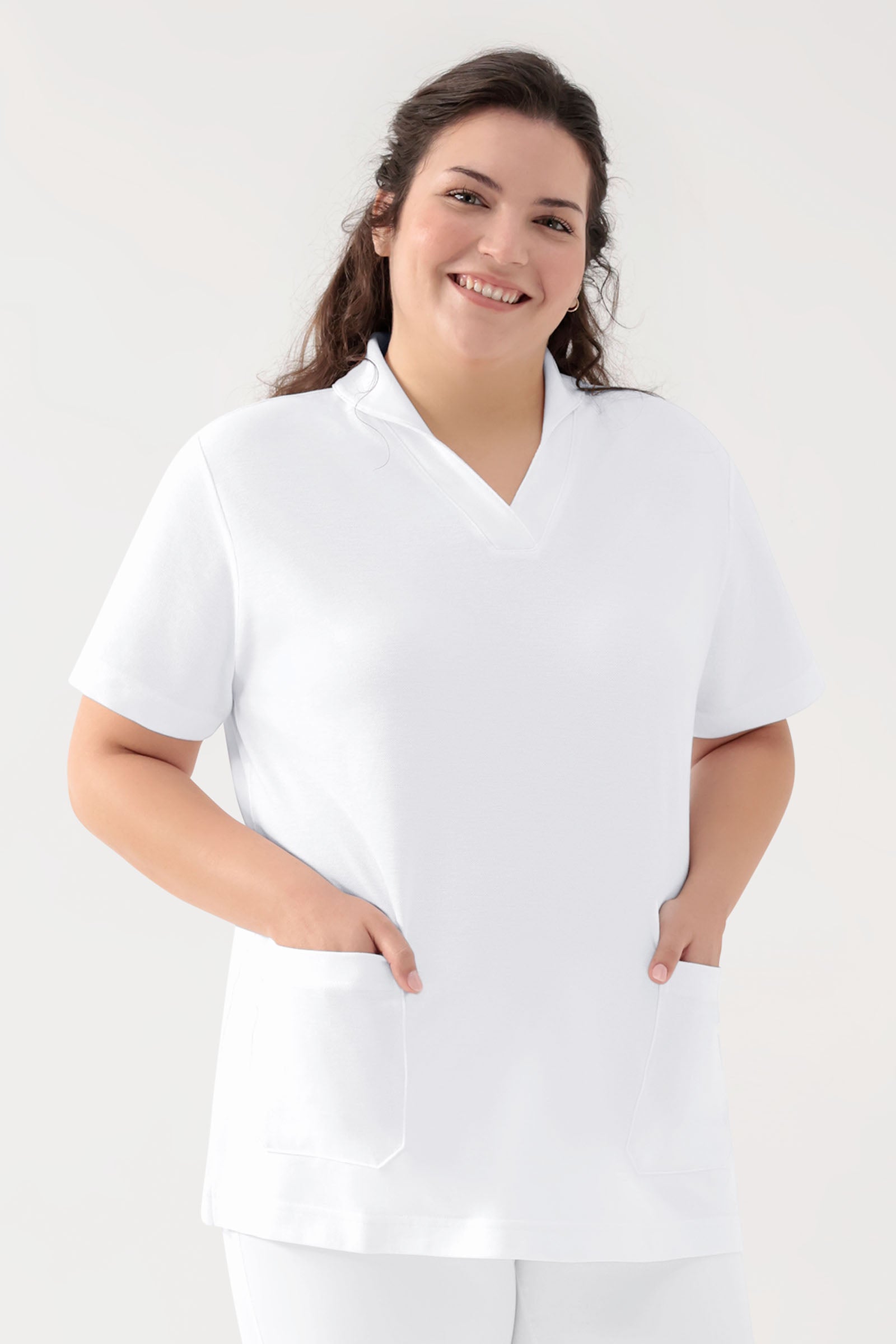 COMFY FLEX Tunique Stretch Femme - col châle blanc, Vue de face
