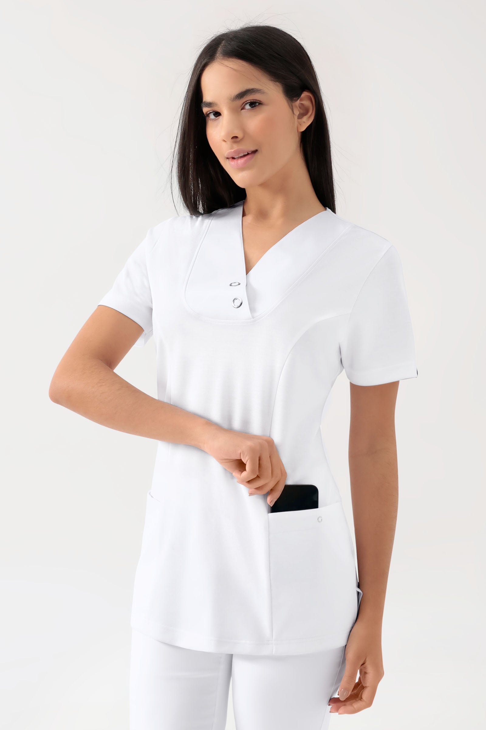 COMFY FLEX Tunique Stretch Femme - Boutons-pression blanc