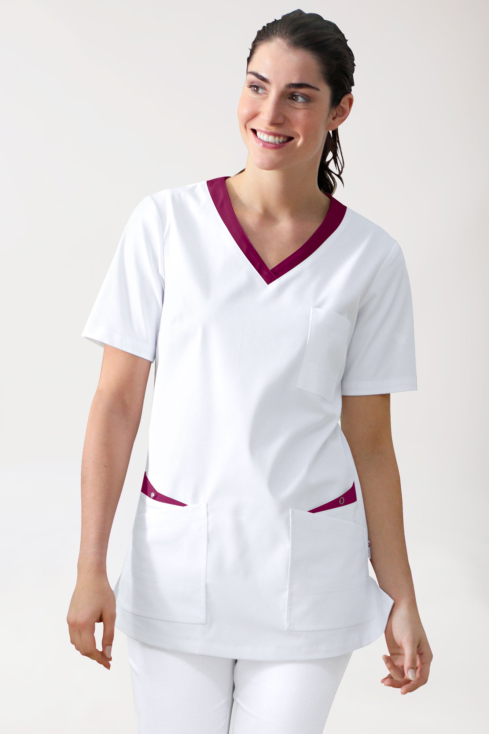 CLINIC STRETCH Tunique Femme - Manche courte blanc/berry