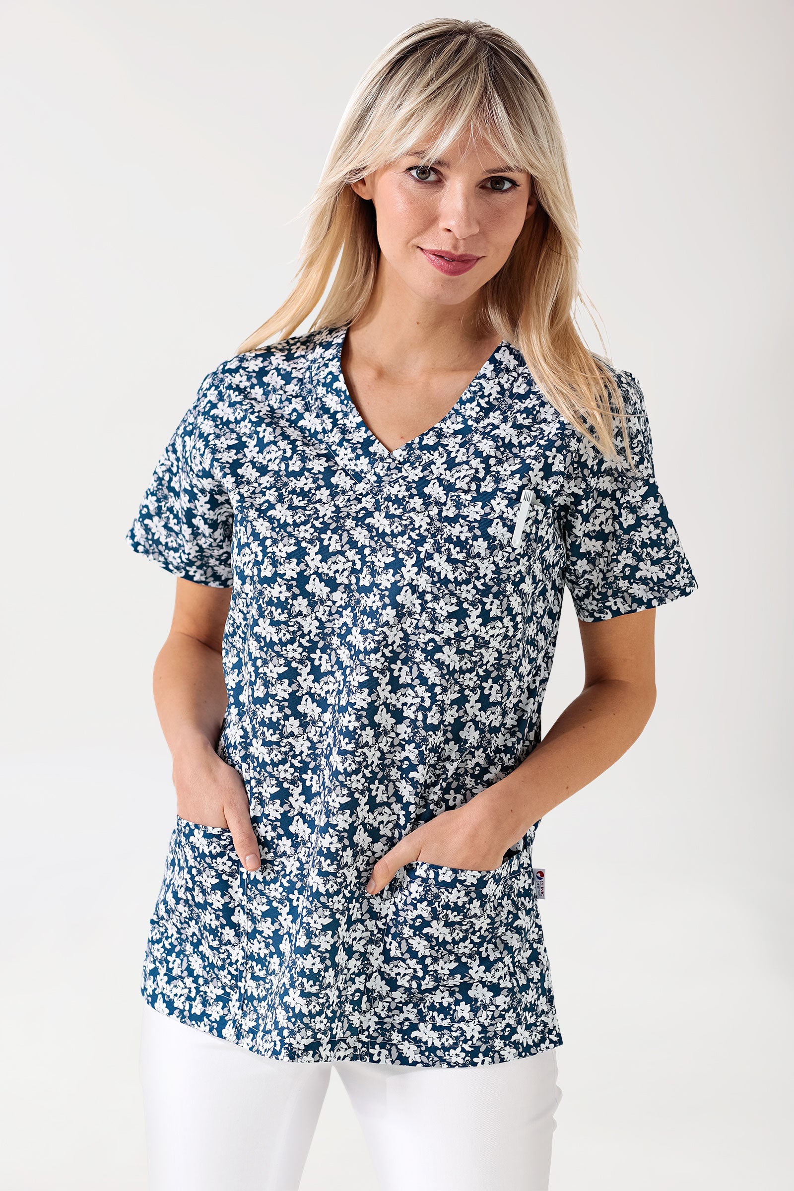 Tunique Femme légère - Imprimée en allover blanc/bleu/gris