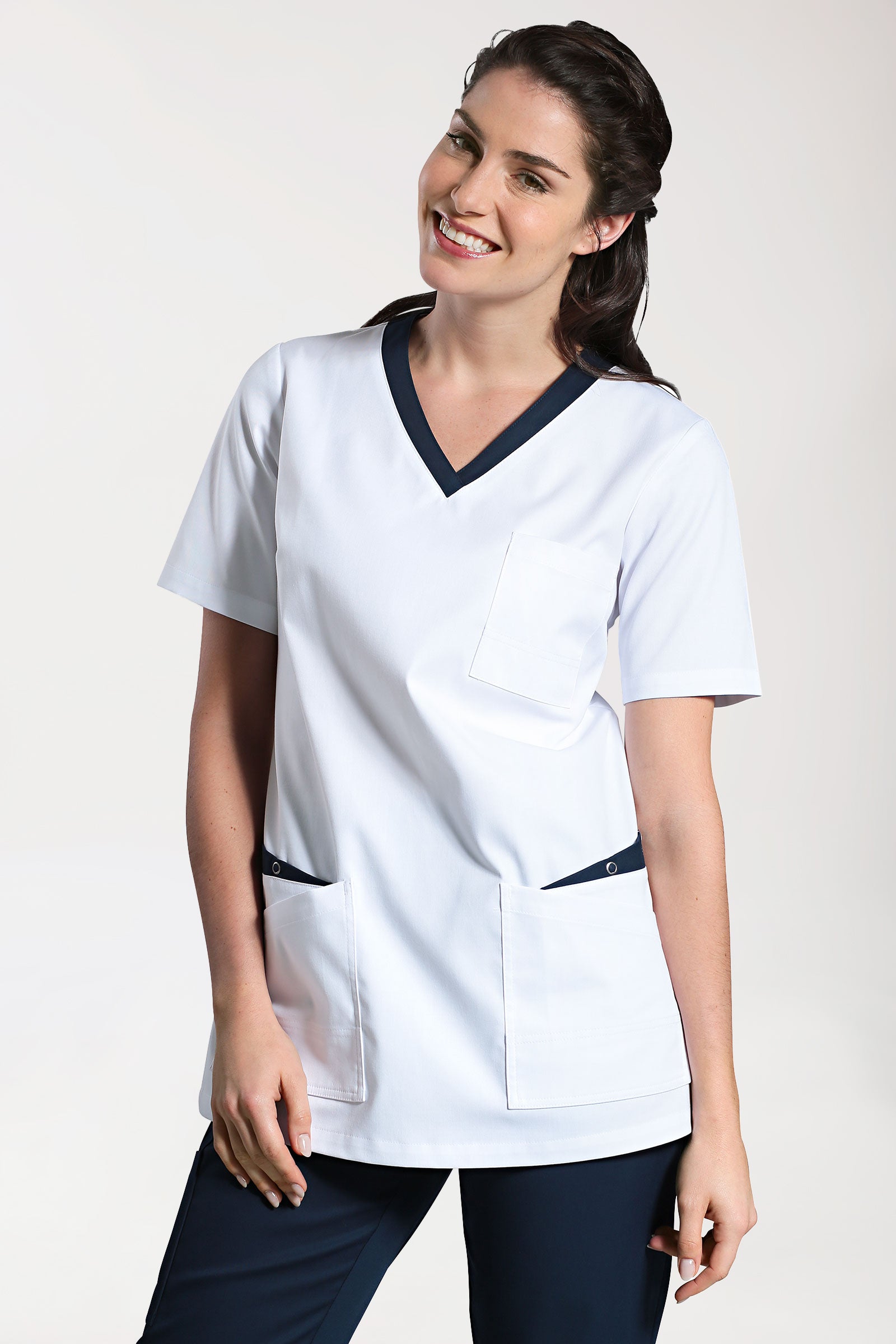 CLINIC STRETCH Tunique Femme - Manche courte blanc/bleu navy