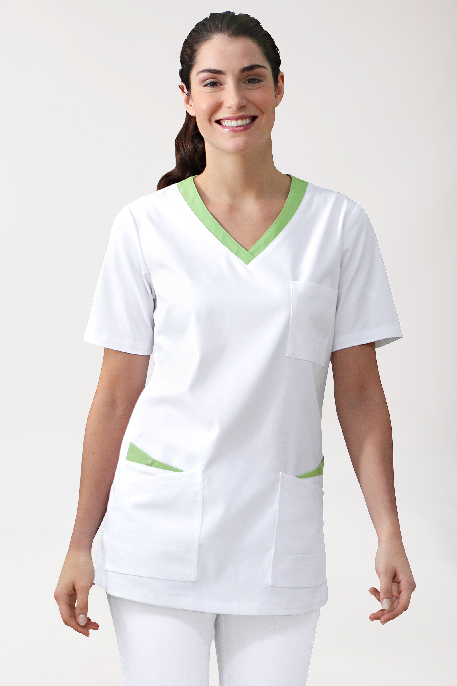 CLINIC STRETCH Tunique Femme - Manche courte blanc/vert pomme