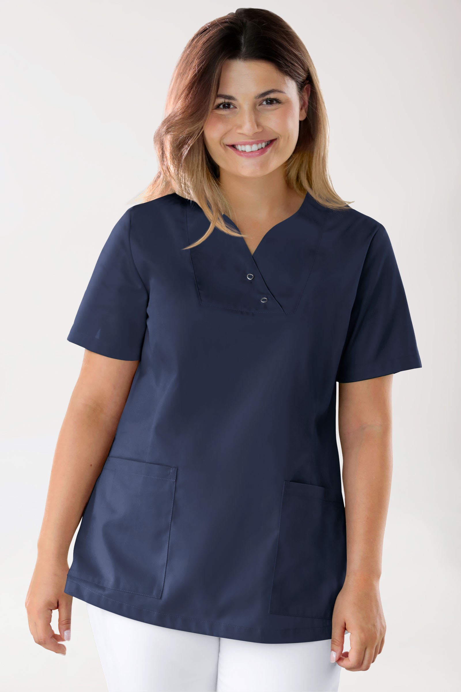 CORE Tunique Femme curved fit - Boutons-pression bleu navy, Vue de face