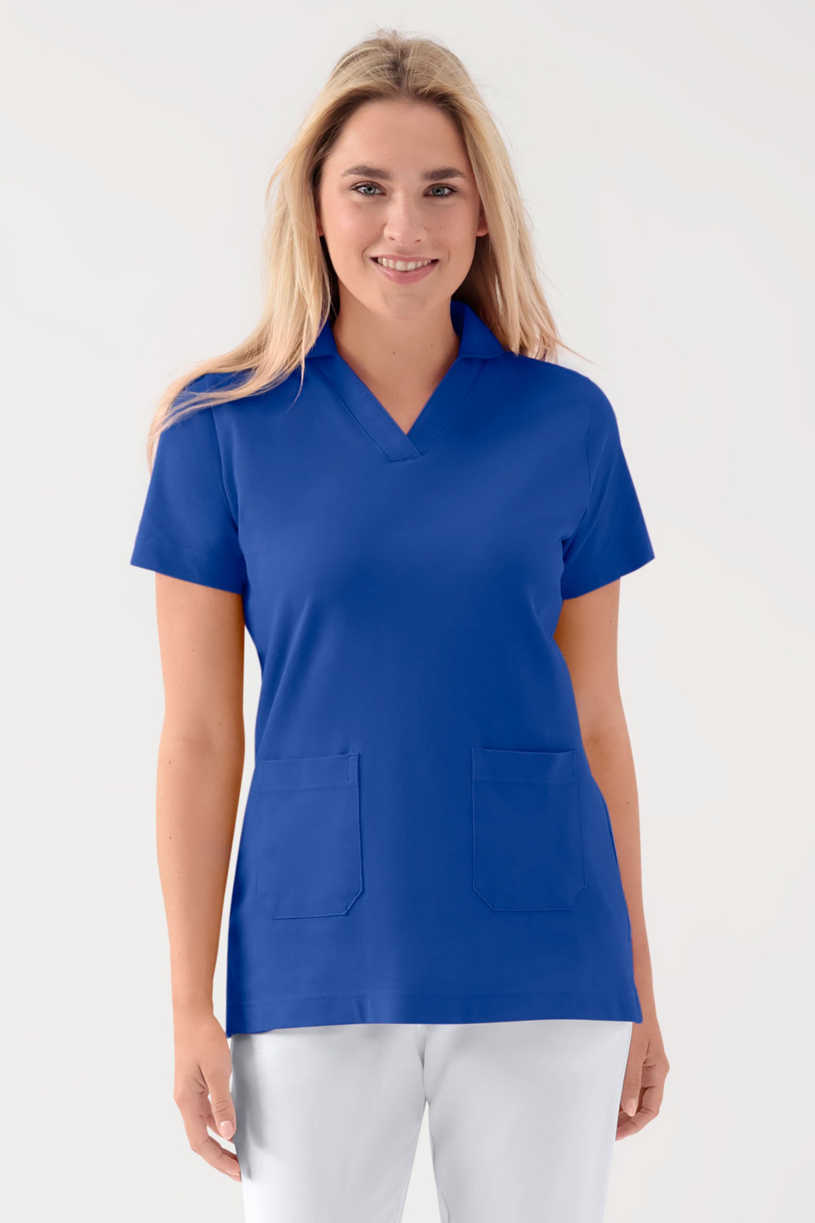 COMFY FLEX Tunique Stretch Femme - col châle bleu roi