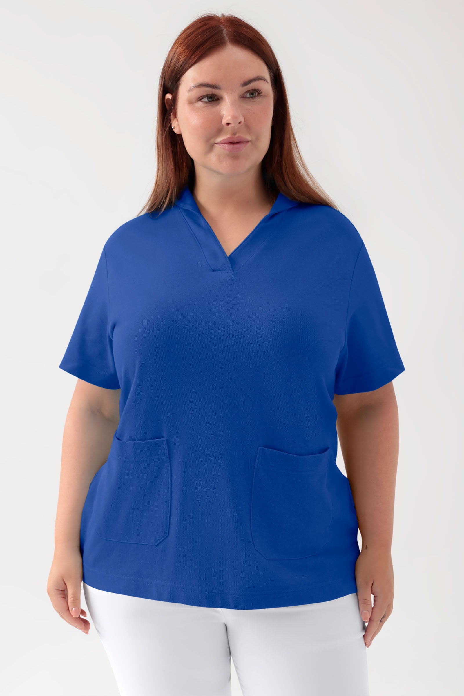 COMFY FLEX Tunique Stretch Femme - col châle bleu roi, Vue de face