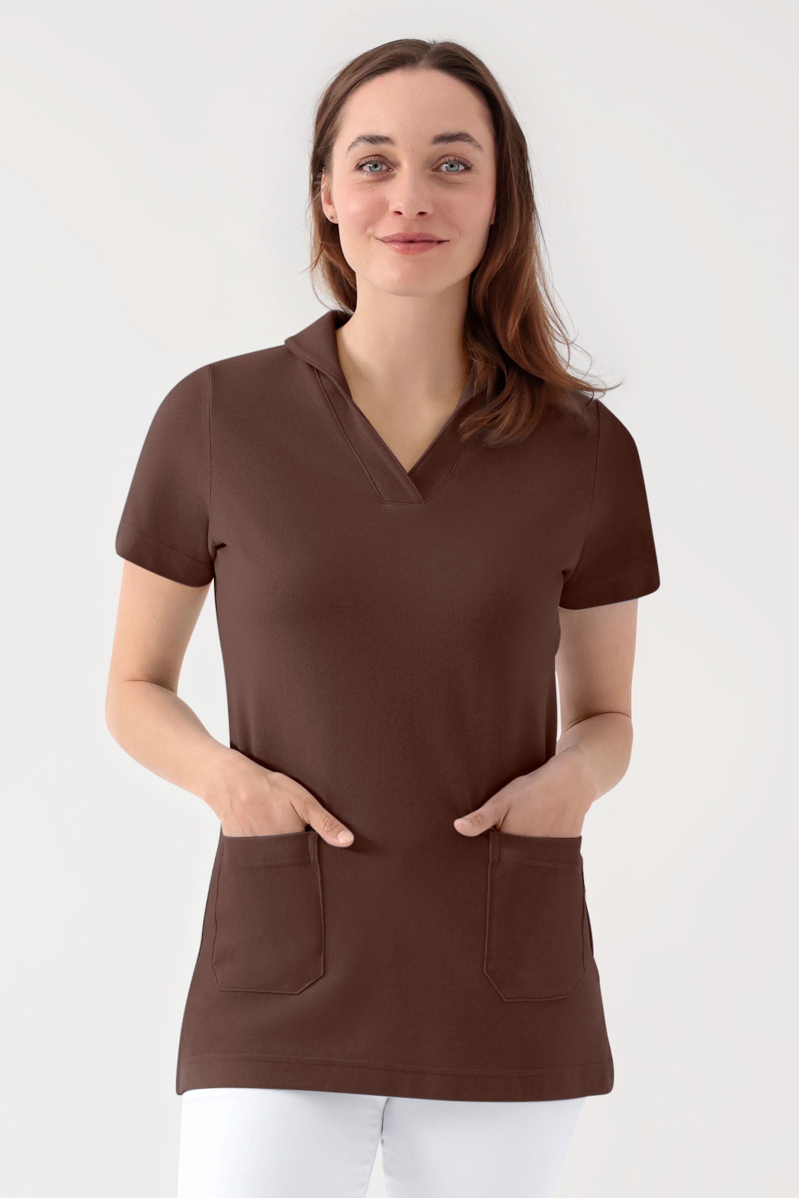 COMFY FLEX Tunique Stretch Femme - col châle coffee