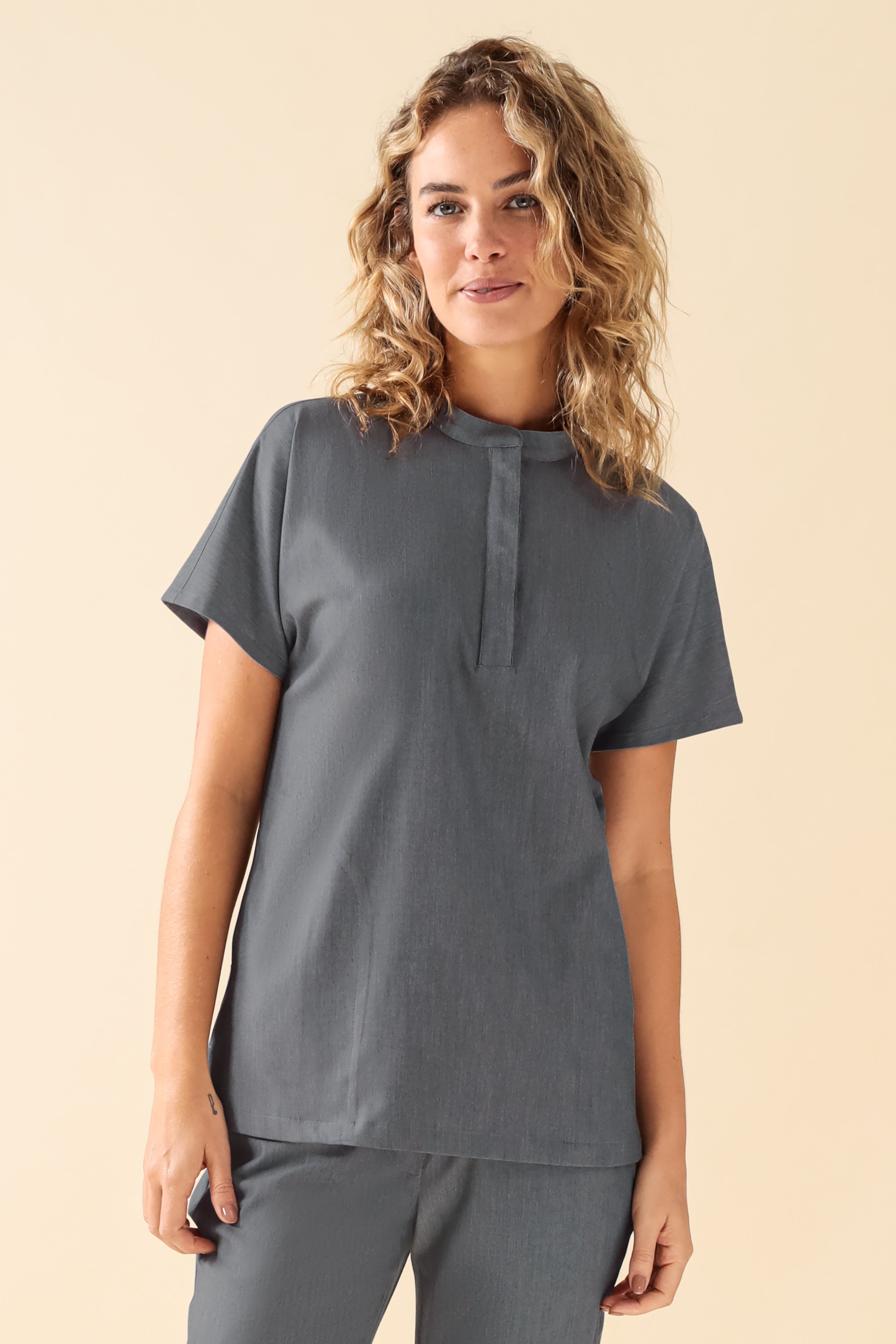 KAERE Tunique Femme - Col officier gris chiné