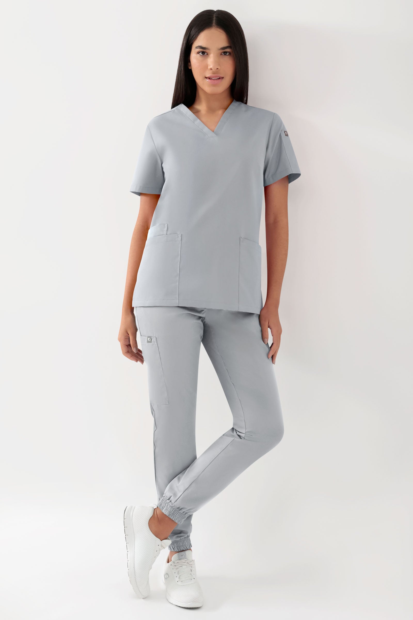 GREEN Tunique Stretch Femme - Décolleté V gris perle
