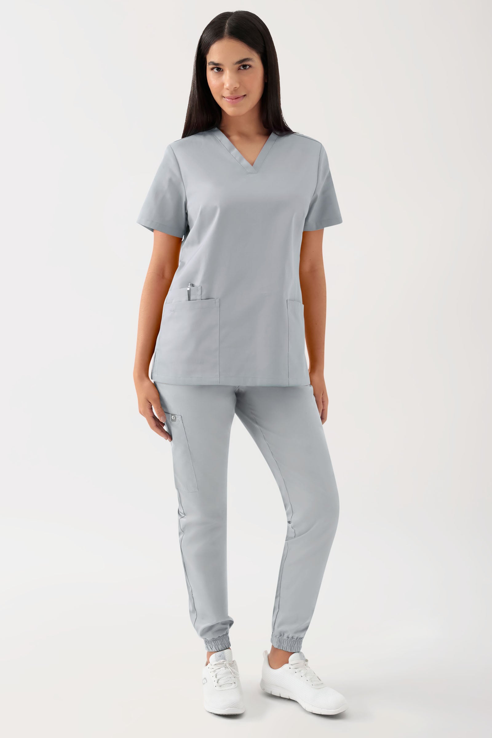 GREEN Tunique Stretch Femme - Décolleté V gris perle