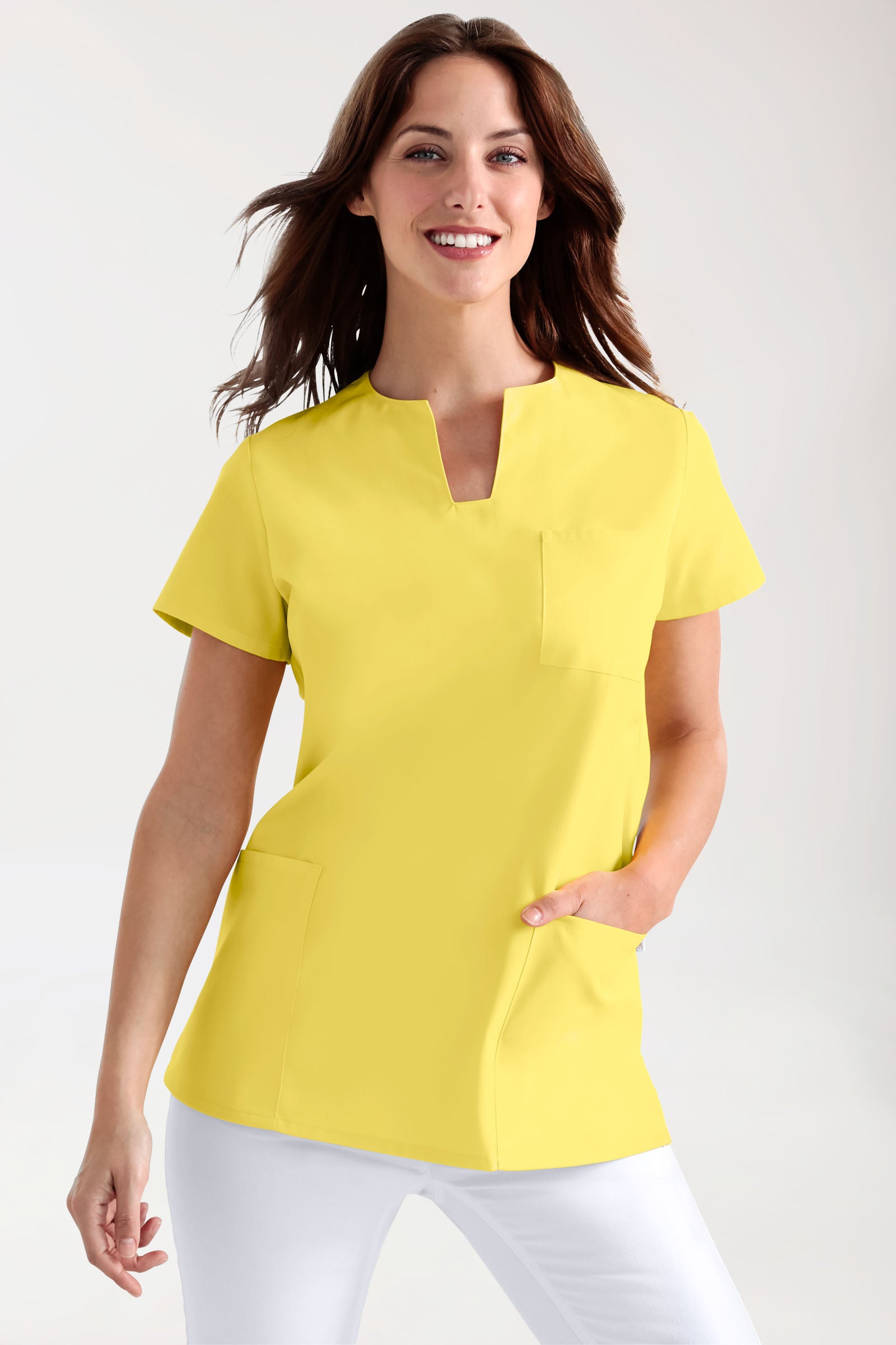 JUST STRONG Tunique Femme - Décolleté carré jaune, Vue de face
