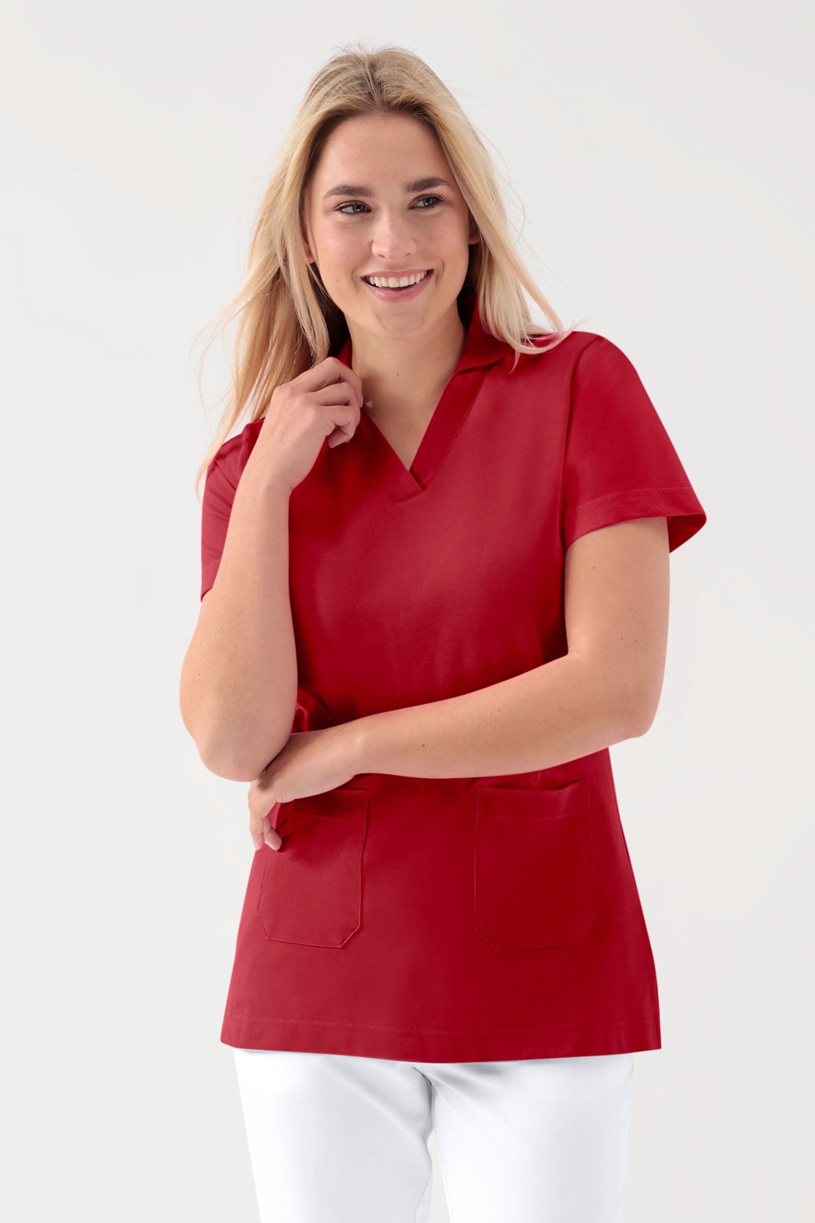 COMFY FLEX Tunique Stretch Femme - col châle rouge