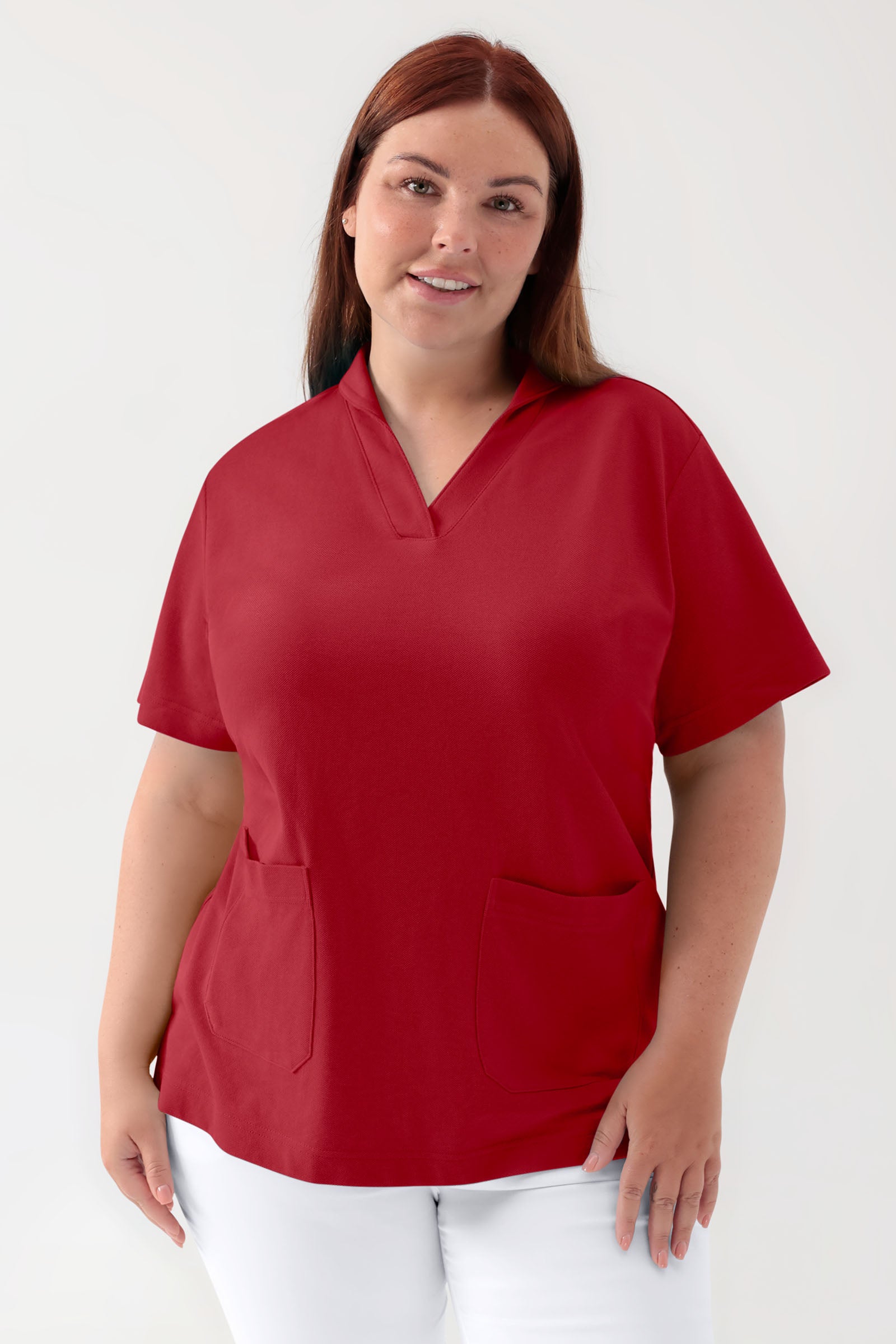 COMFY FLEX Tunique Stretch Femme - col châle rouge