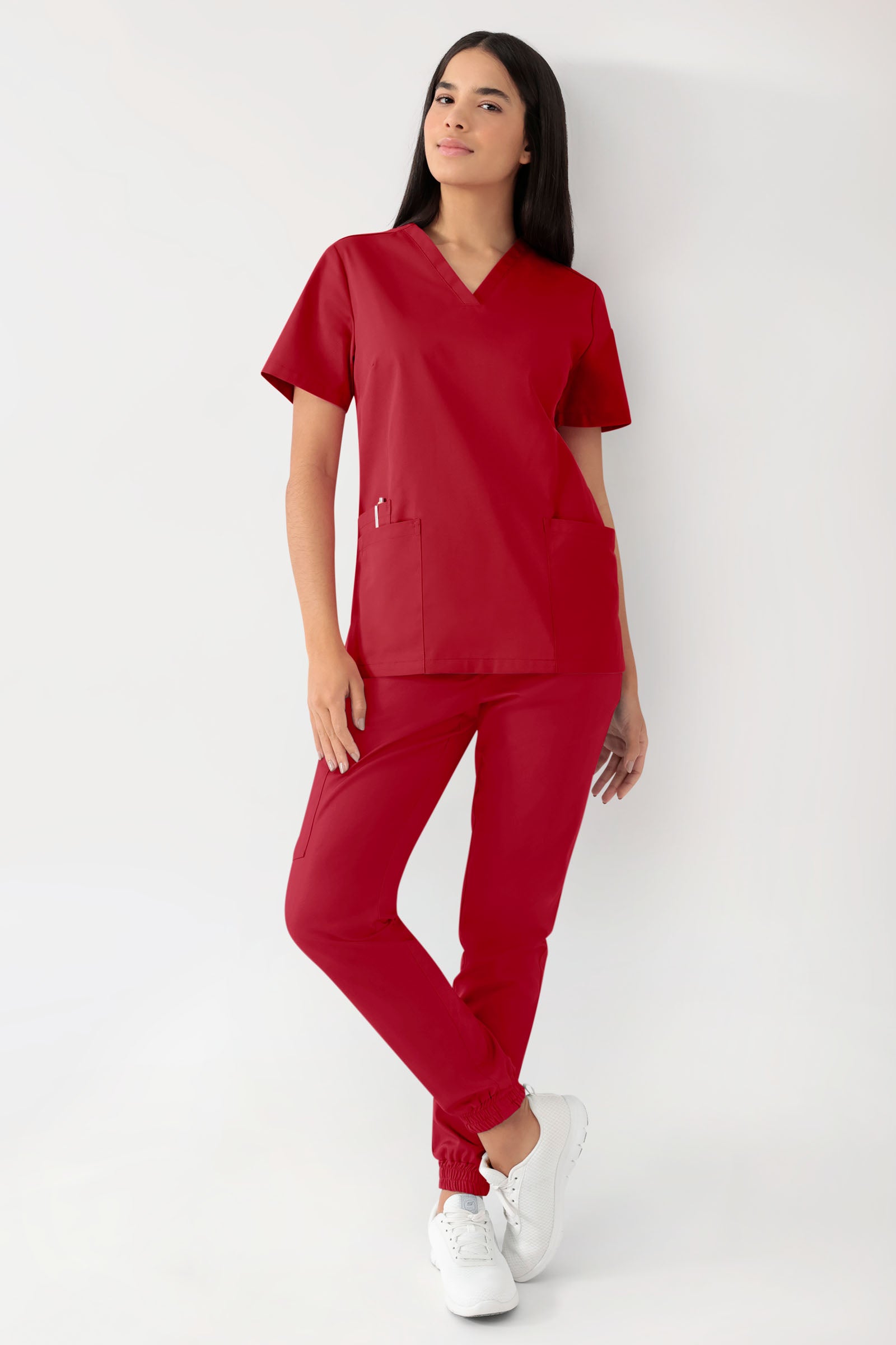 GREEN Tunique Stretch Femme - Décolleté V rouge, Vue de face