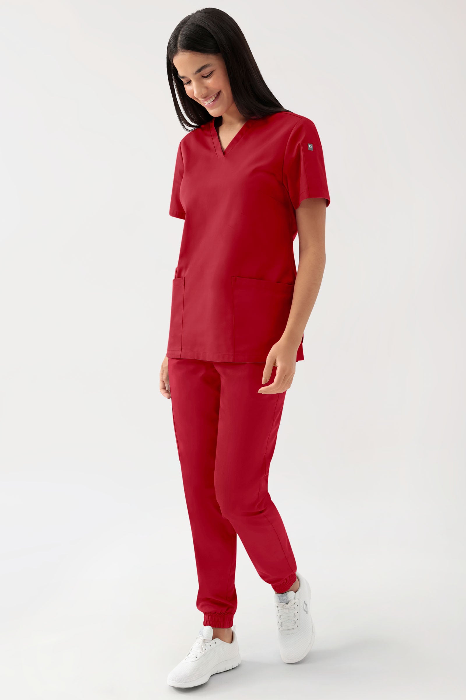 GREEN Tunique Stretch Femme - Décolleté V rouge, Vue de face
