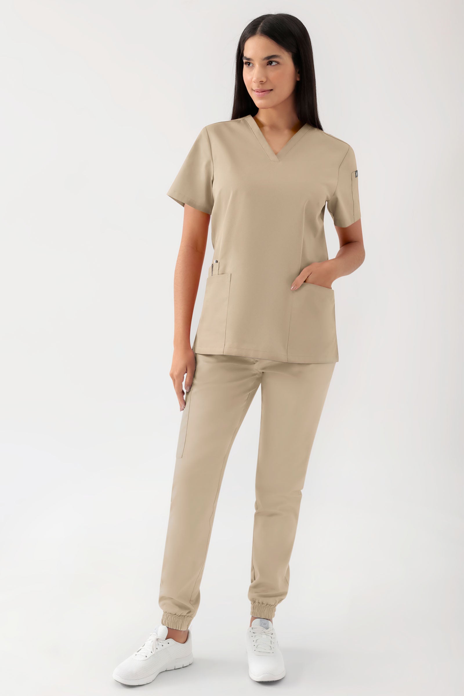 GREEN Tunique Stretch Femme - Décolleté V sable, Vue de face