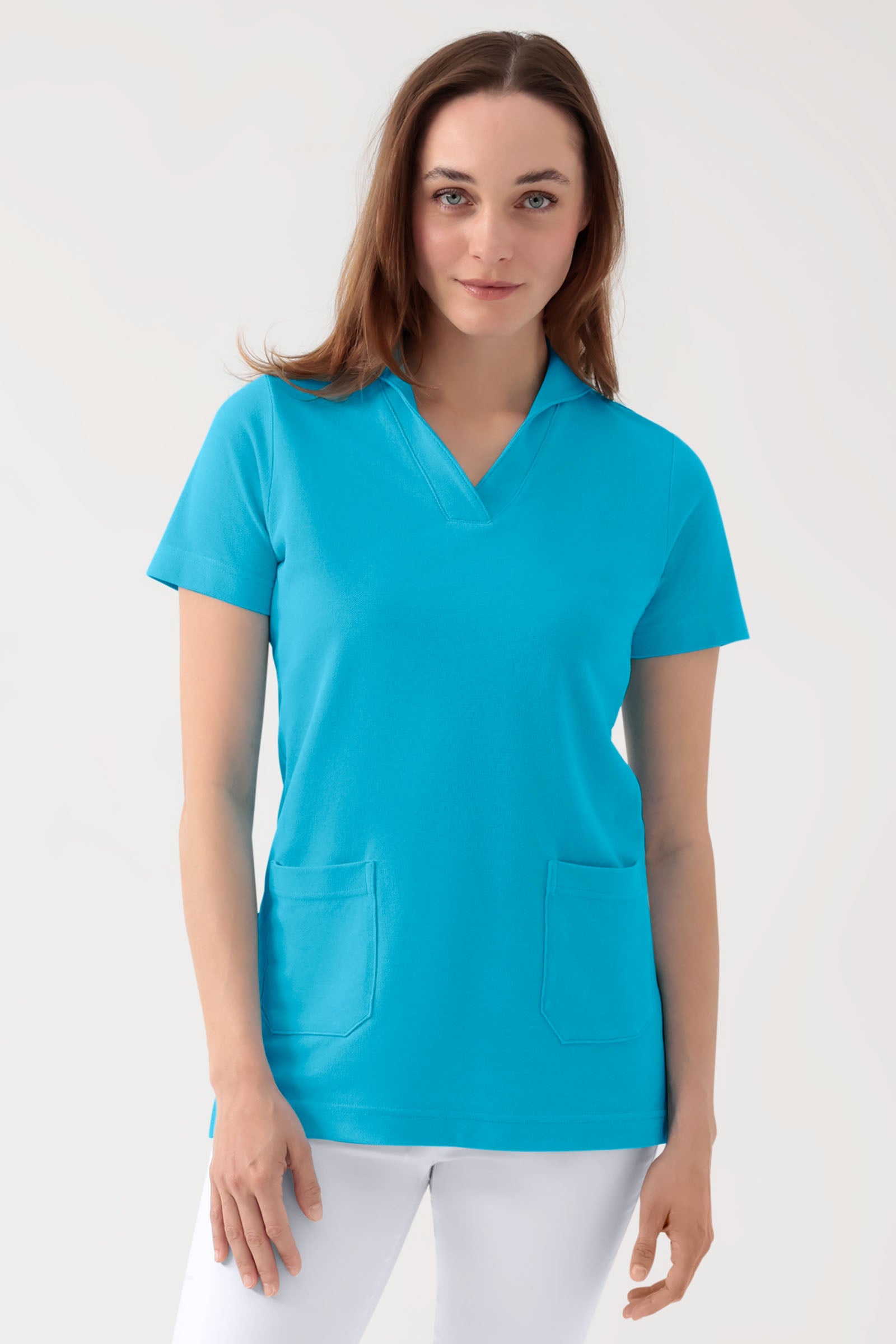 COMFY FLEX Tunique Stretch Femme - col châle turquoise