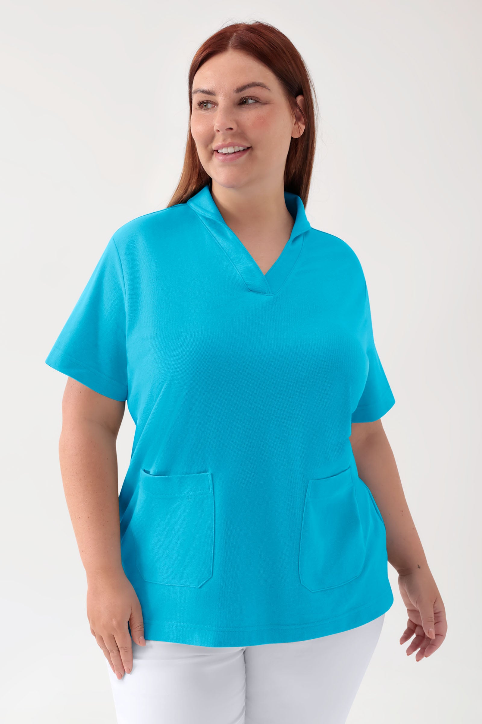 COMFY FLEX Tunique Stretch Femme - col châle turquoise