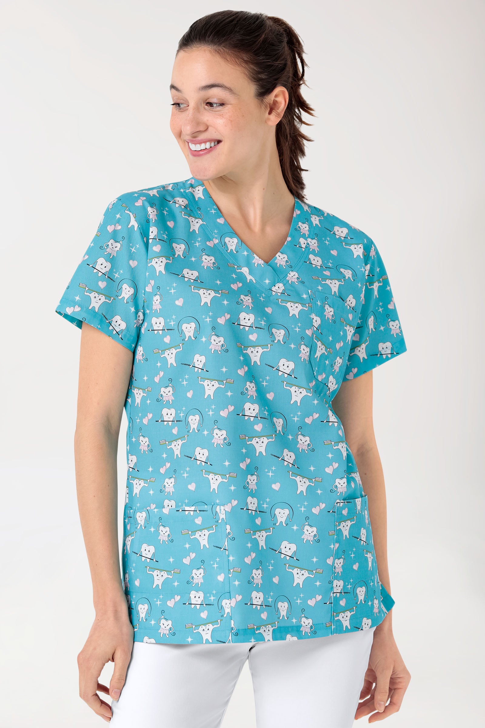 Tunique Femme légère - Imprimée en allover turquoise/blanc/rose, Vue de face
