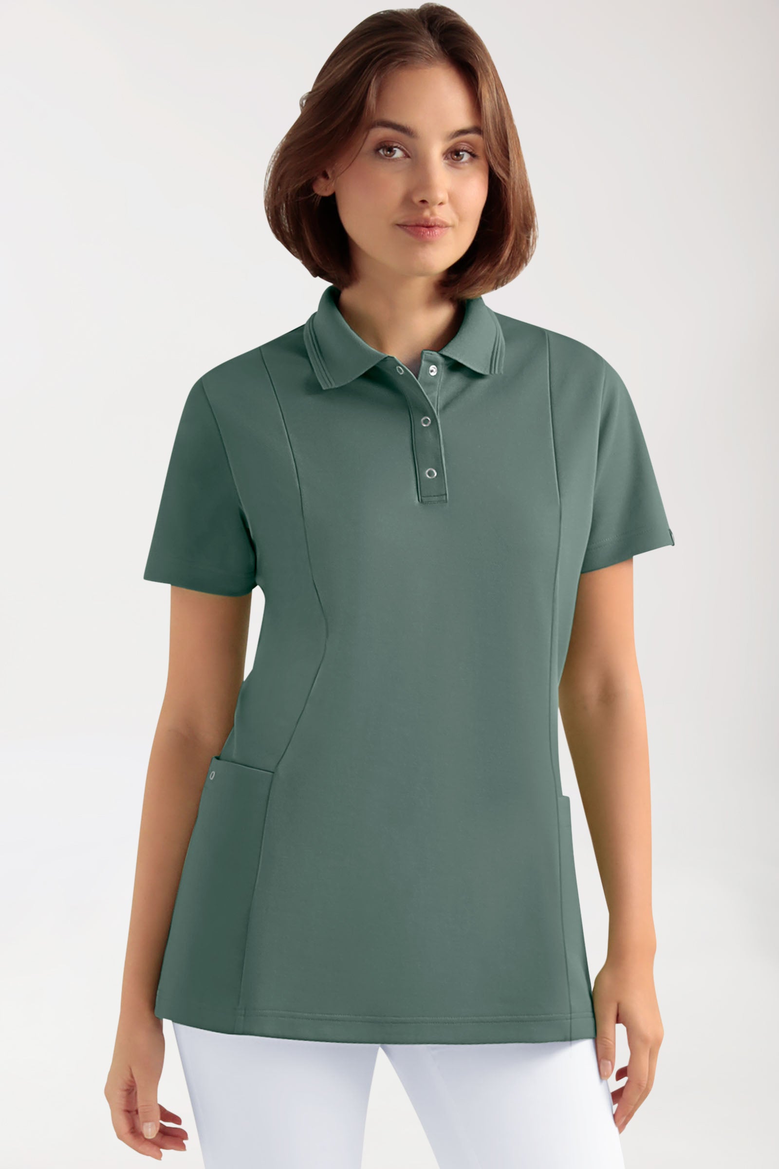 COMFY FLEX Tunique Stretch Femme - Col polo vert foncé, Vue de face