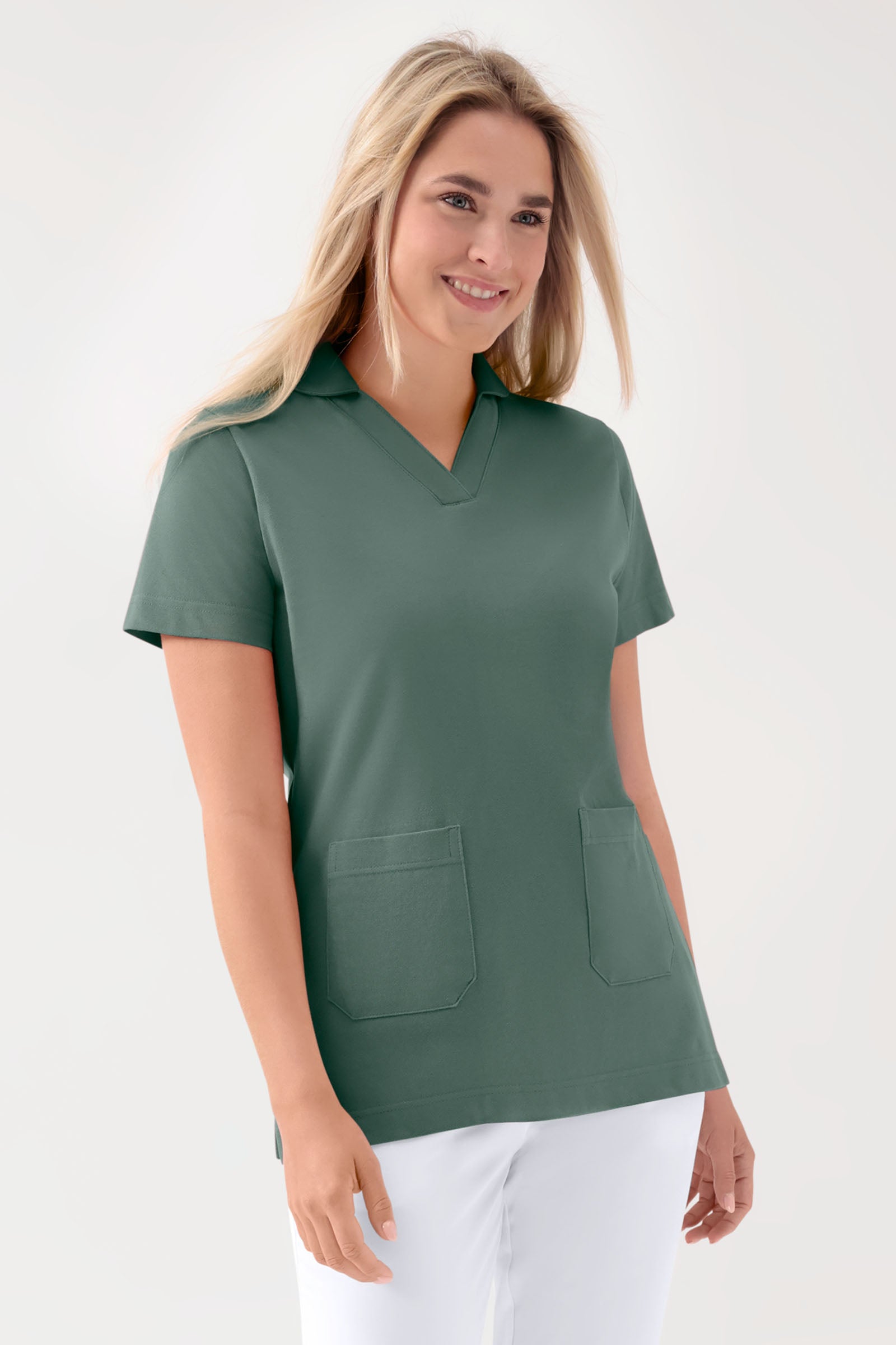 COMFY FLEX Tunique Stretch Femme - col châle vert foncé