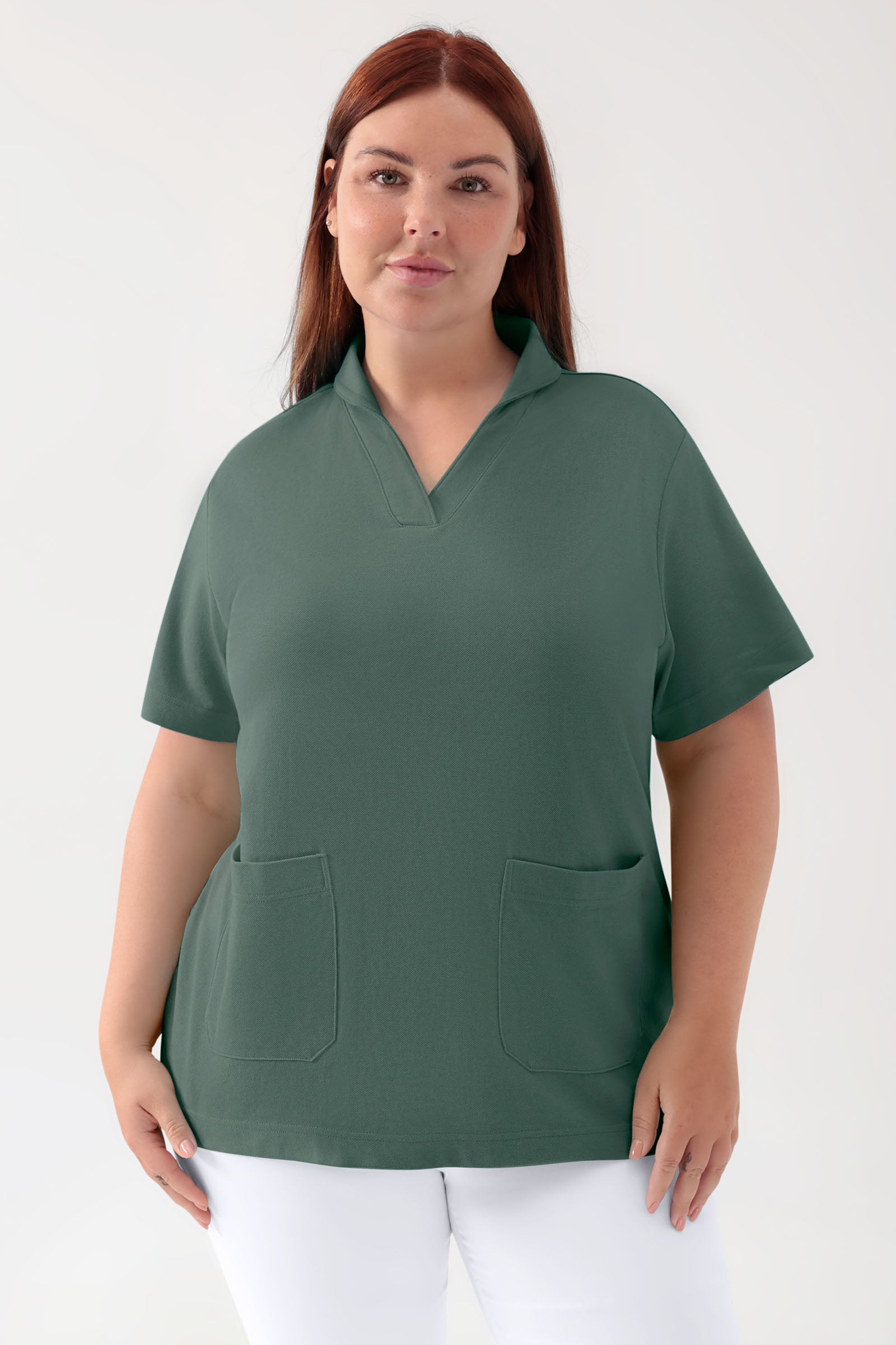 COMFY FLEX Tunique Stretch Femme - col châle vert foncé