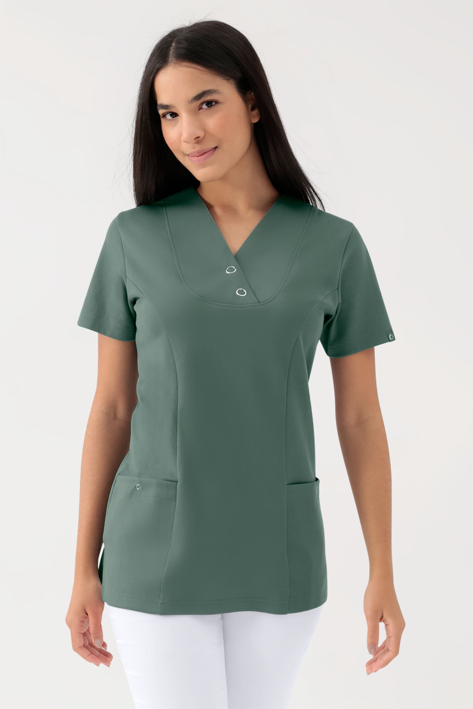 COMFY FLEX Tunique Stretch Femme - Boutons-pression vert foncé