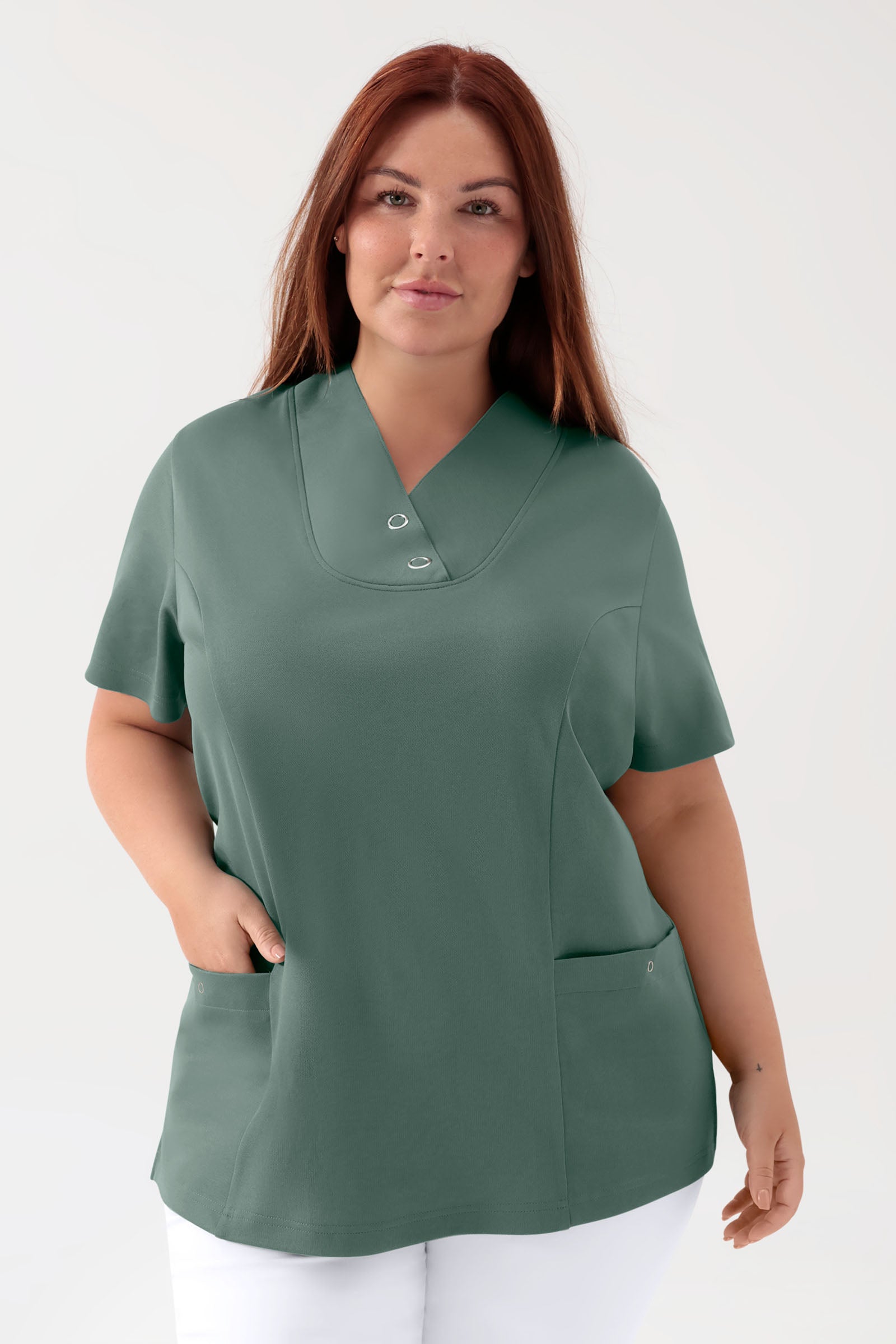 COMFY FLEX Tunique Stretch Femme - Boutons-pression vert foncé