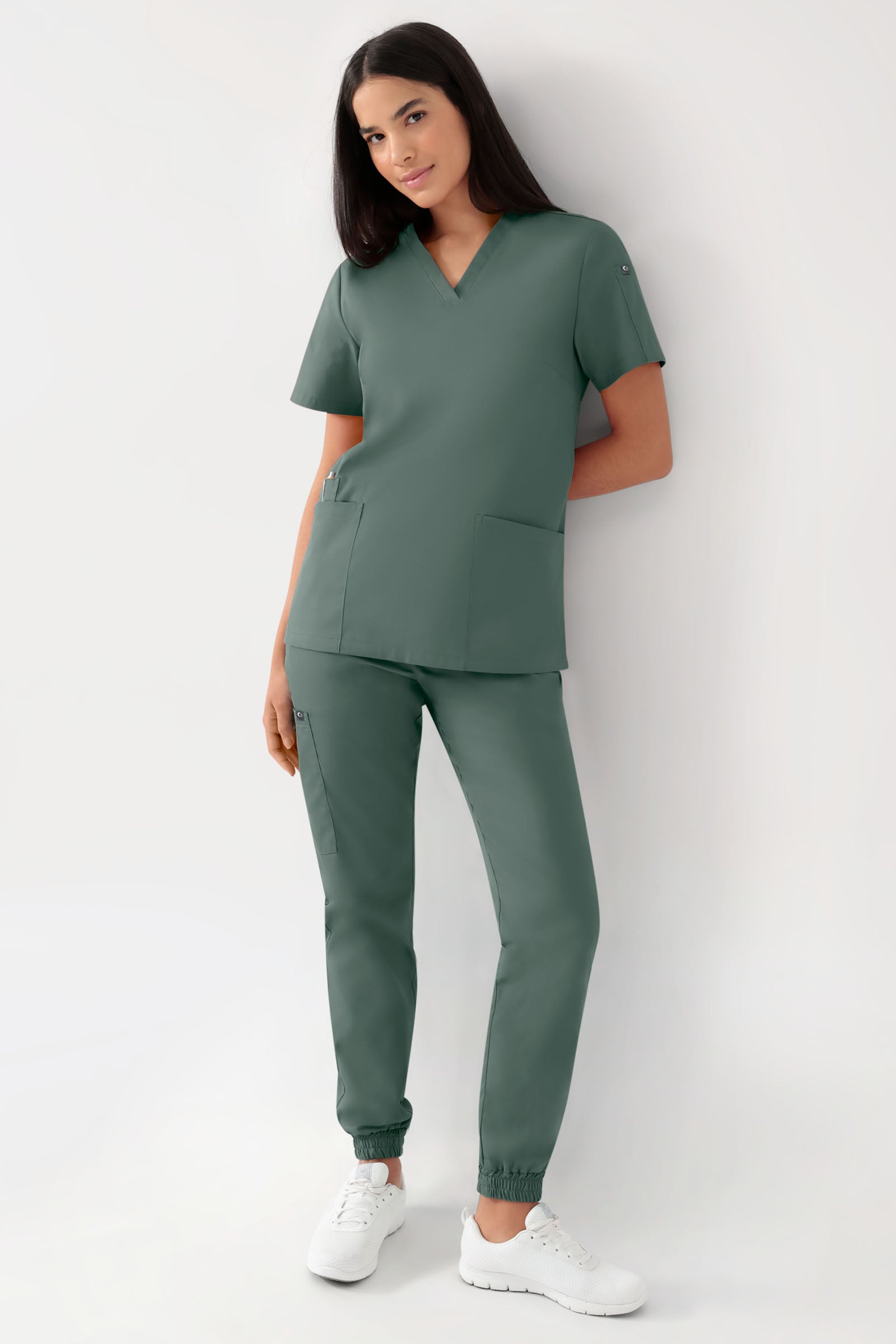 GREEN Tunique Stretch Femme - Décolleté V vert foncé