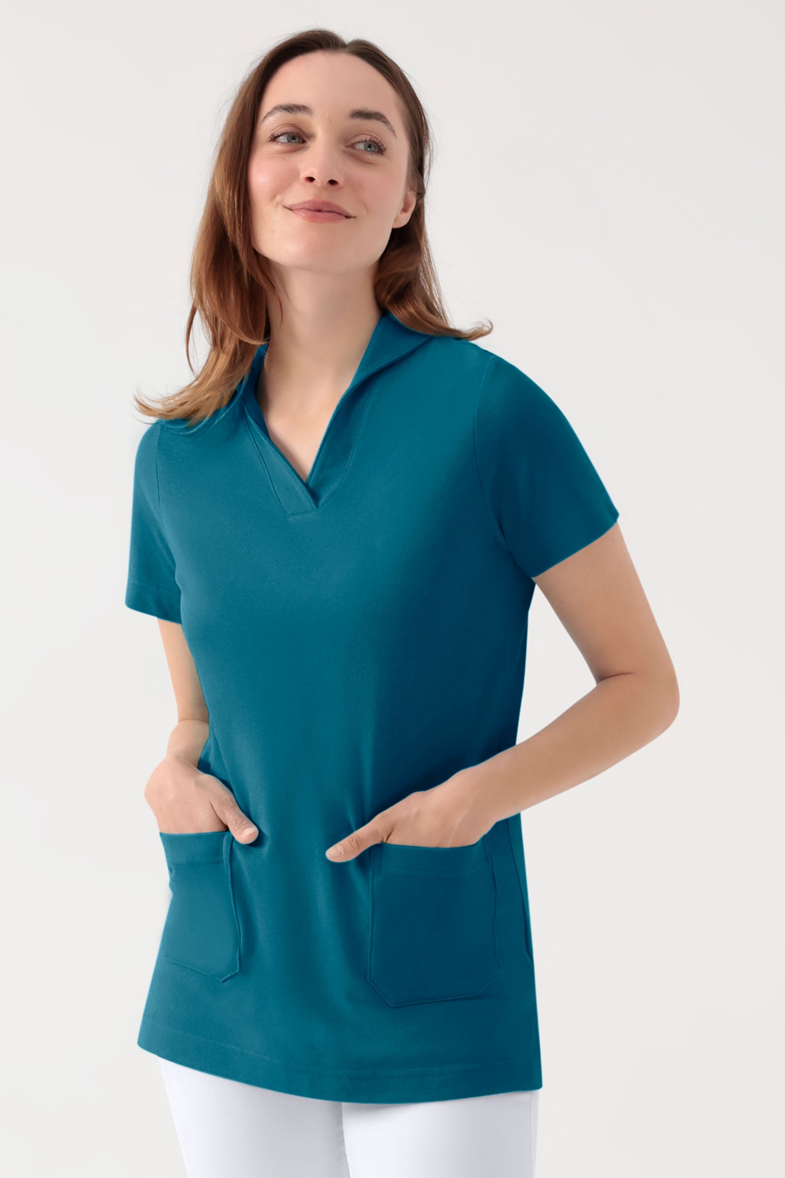 COMFY FLEX Tunique Stretch Femme - col châle pétrole