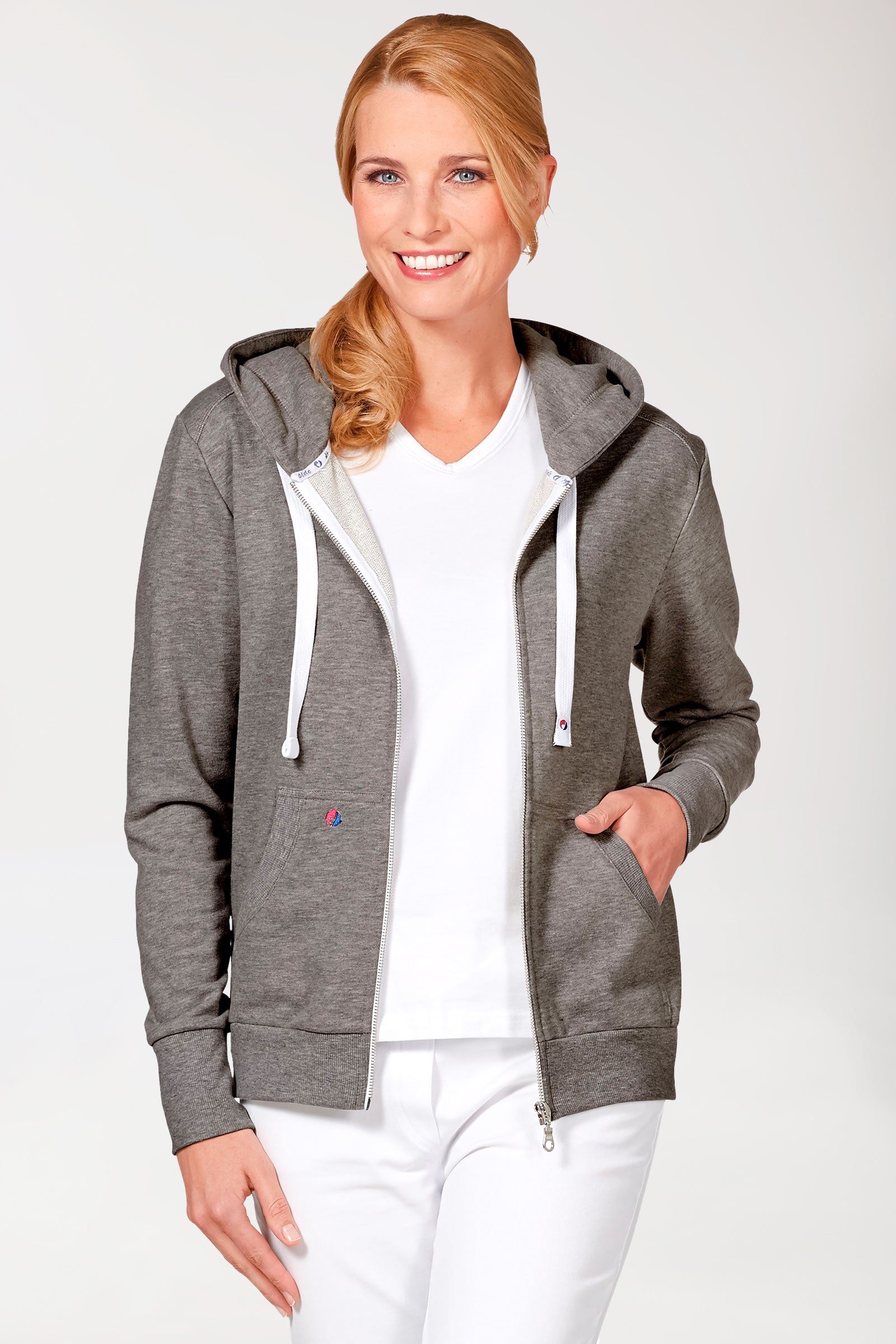 Veste en Sweat Femme - à capuche gris chiné