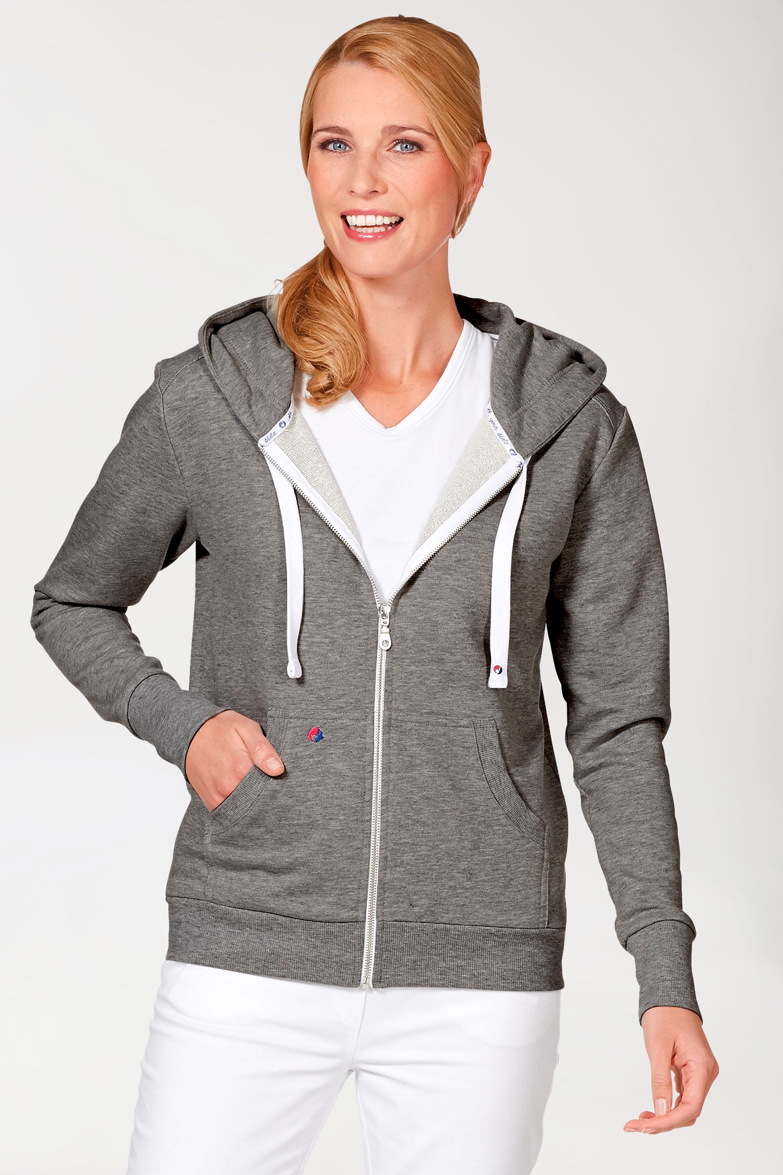 Veste en Sweat Femme - à capuche gris chiné