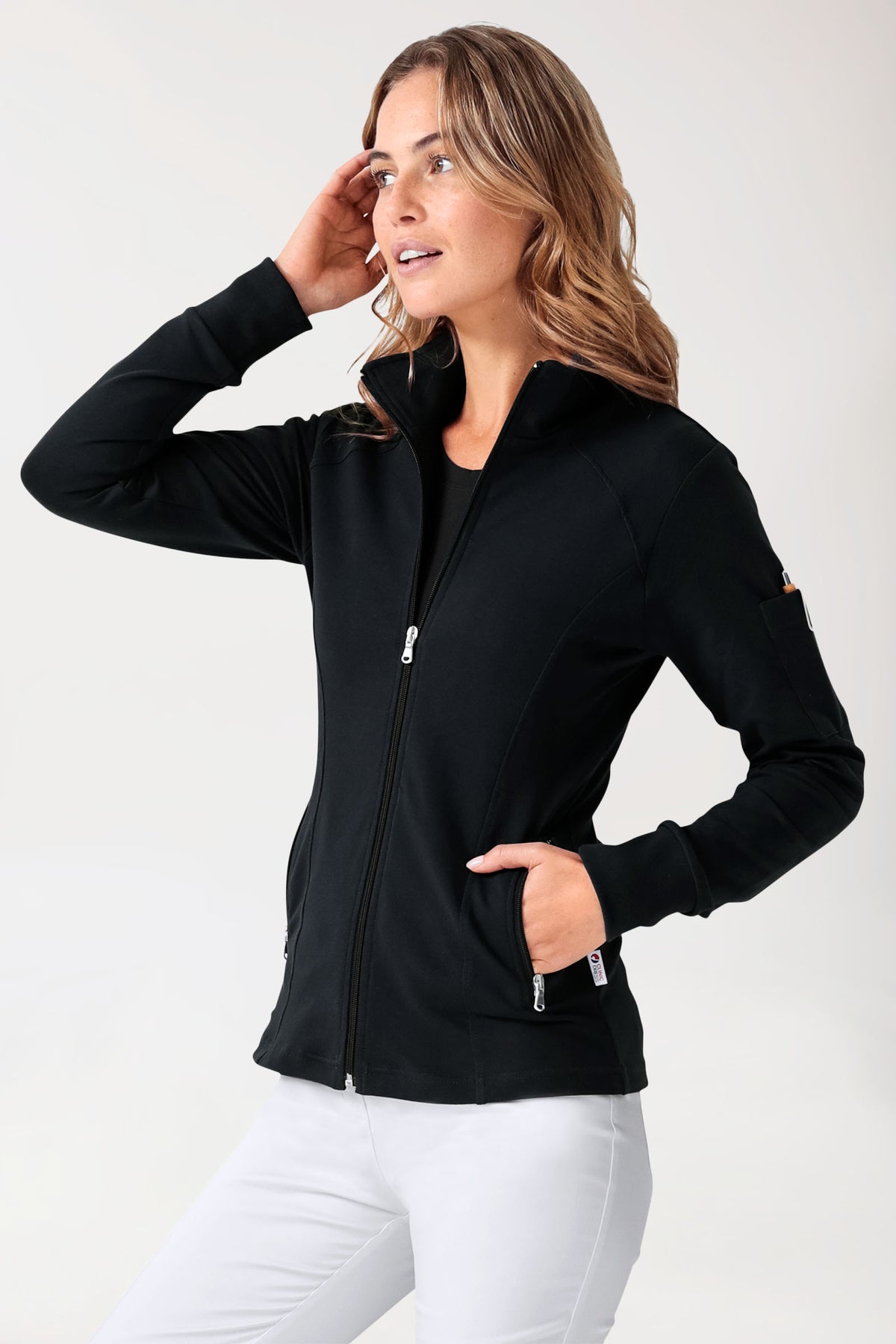 Veste en Sweat Femme - Col officier noir, Vue de face